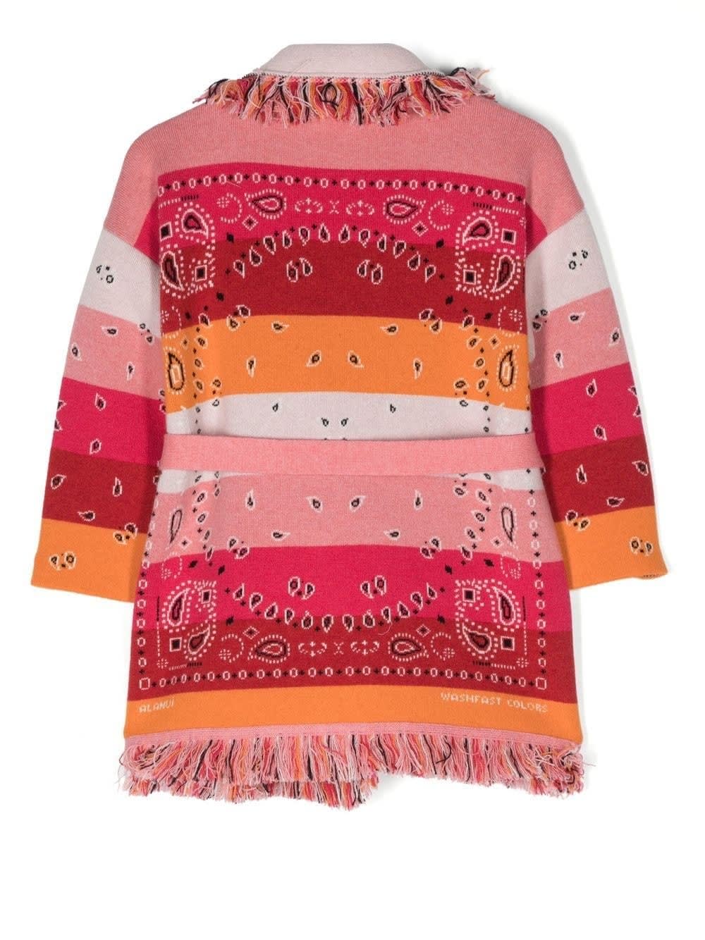 Shop Alanui Pink And Multicolor Striped Bandana Cardigan In Multicolour