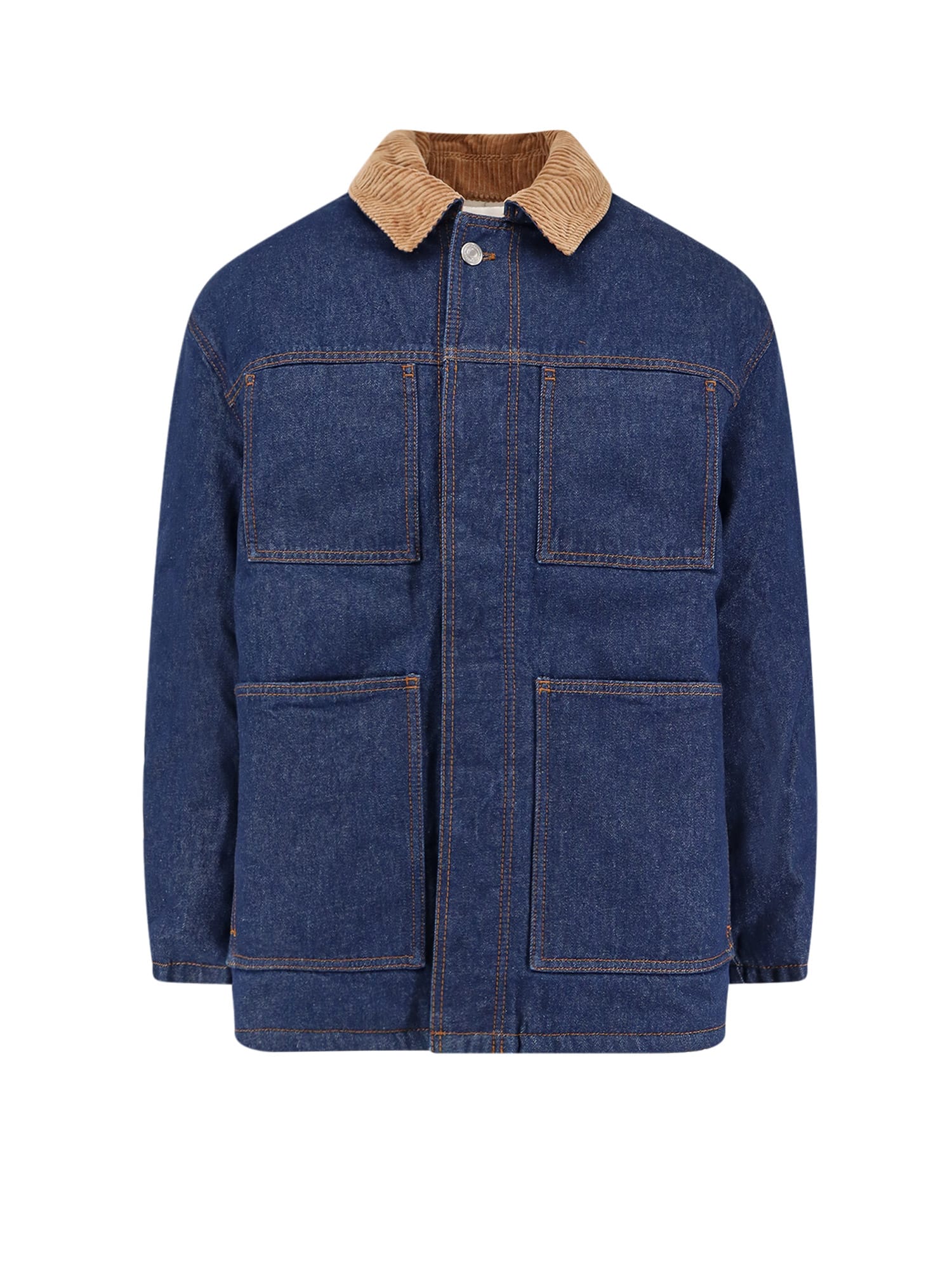 Ami Alexandre Mattiussi Dark Denim Jacket With Brown Corduroy Collar In Blue