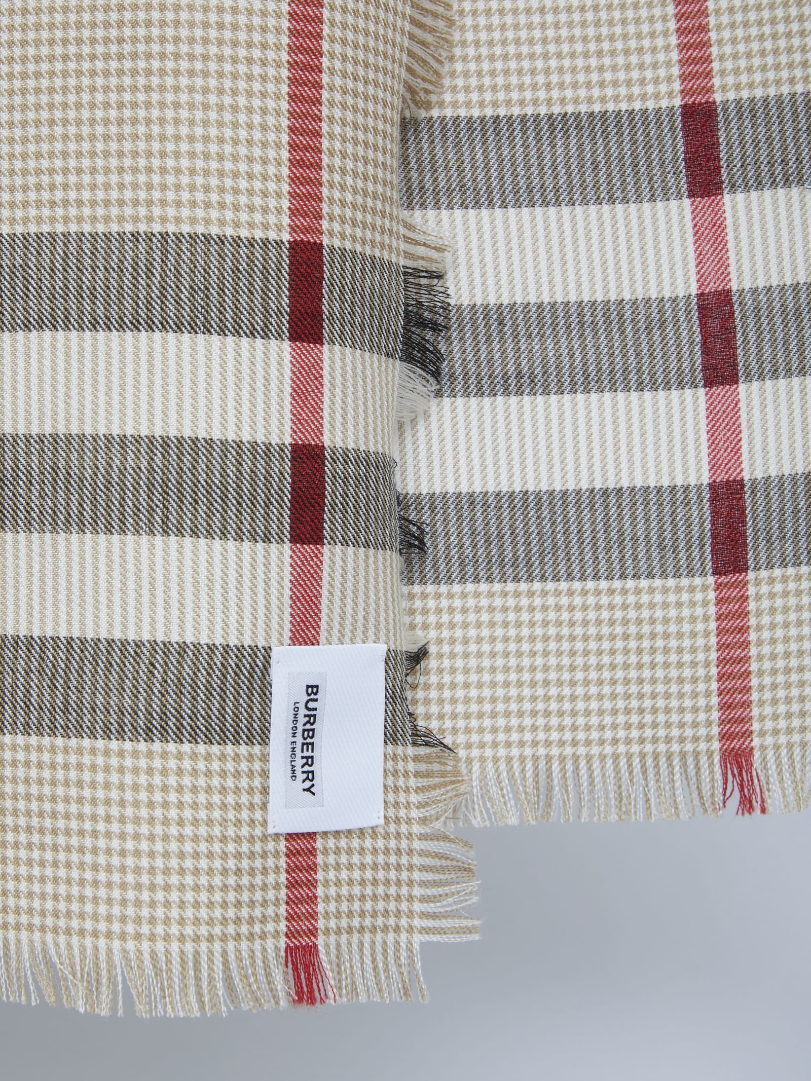 Shop Burberry Check Motif Scarf In Beige