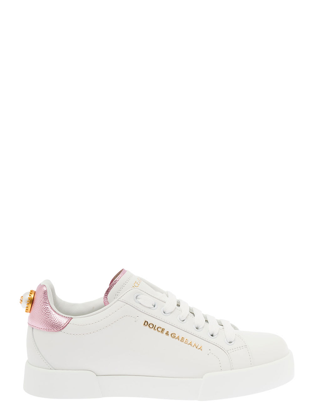 White And Pink Leather Dolce & Gabbana Woman Sneakers