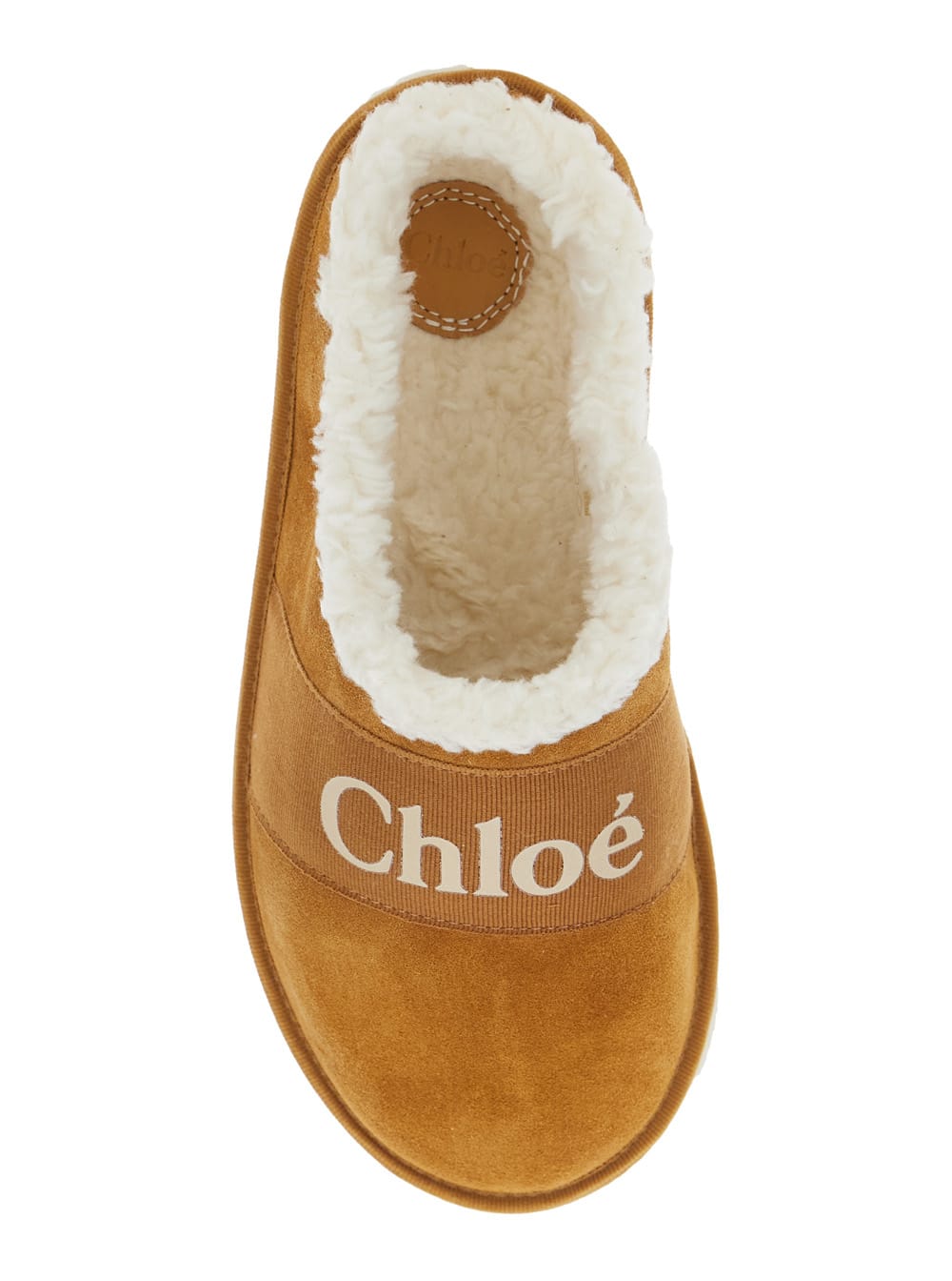 CHLOÉ BEIGE SLIP-ON MULE WITH LOGO LETTERING IN SUEDE GIRL 