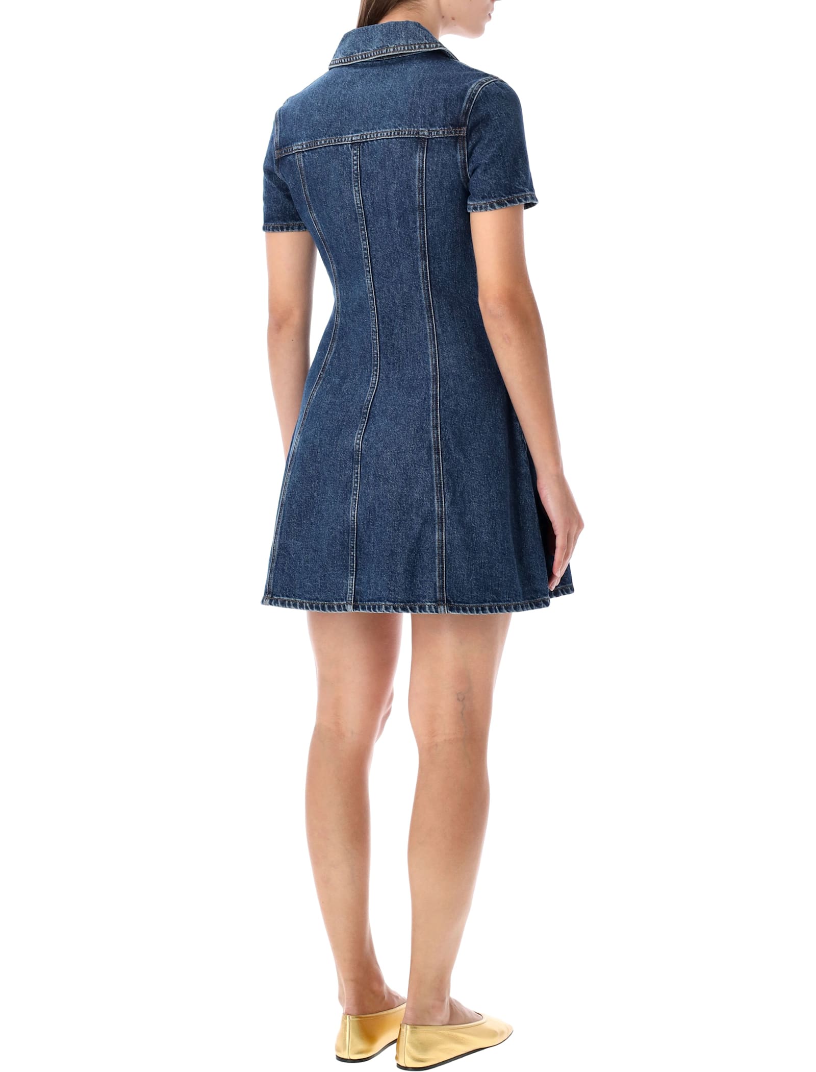 Self-portrait Blue Denim Mini Dress With Gold Buttons In Blue