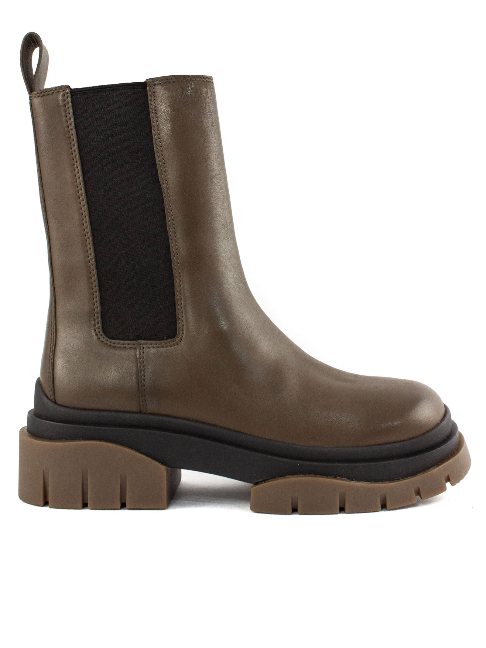 Ash Olive Green Leather Storm Leather Ankle Boots