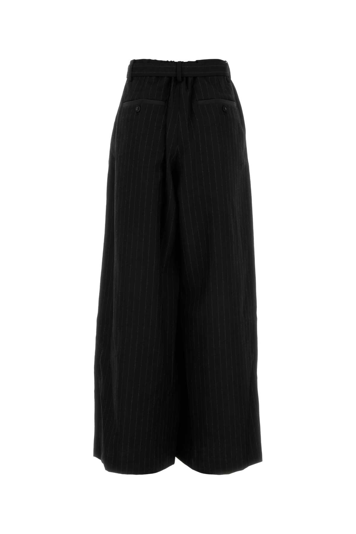 Shop Sacai Embroidered Wool Wide-leg Pant In Black