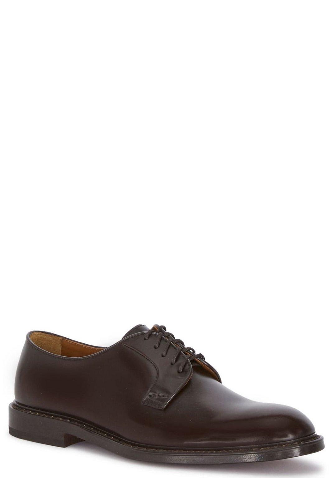 Shop Doucal's Almond Toe Lace-up Derby Shoes In Marrone