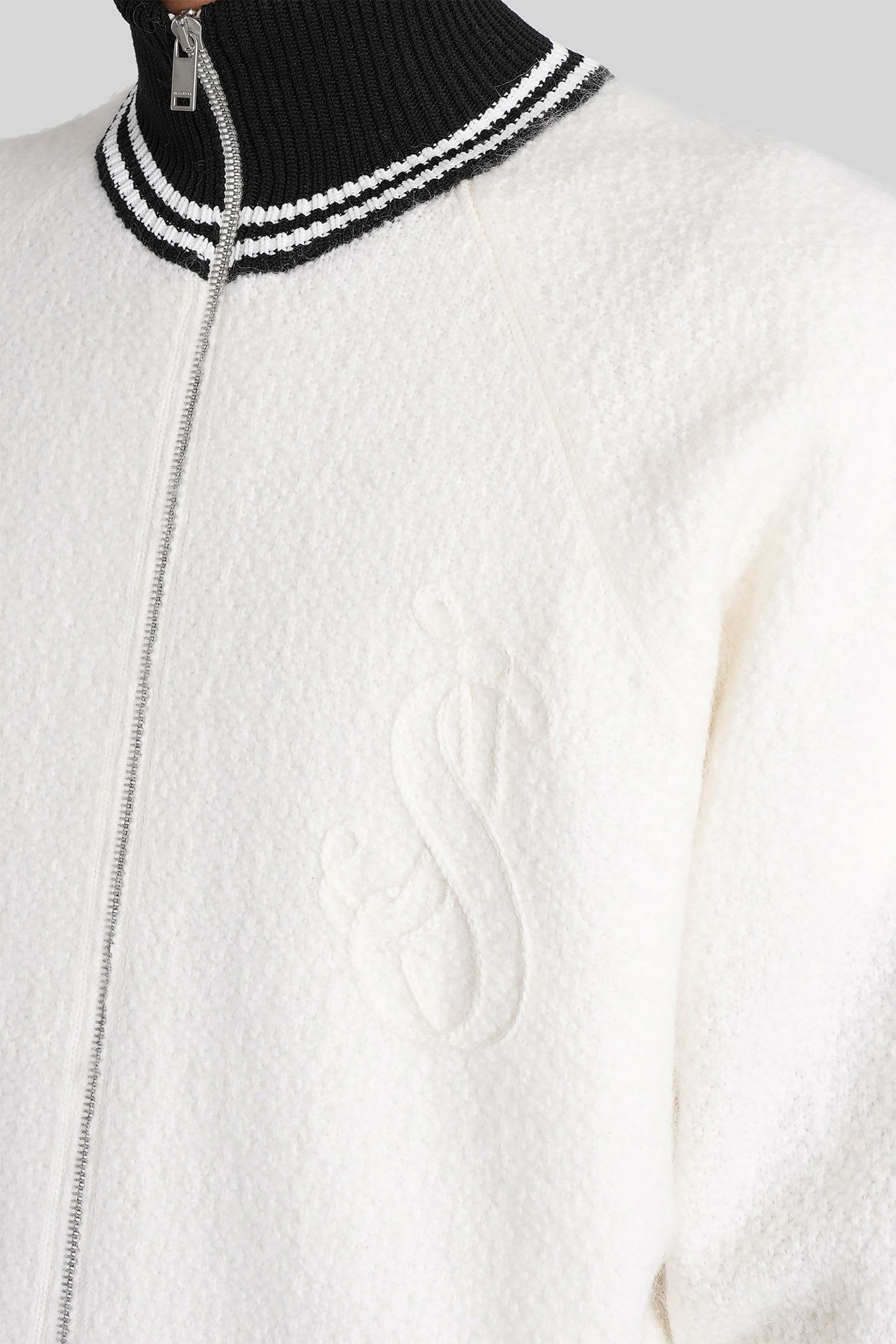 Jil Sander Hn Ls Zip Up Jkt Knitwear In White Wool In Animal Print