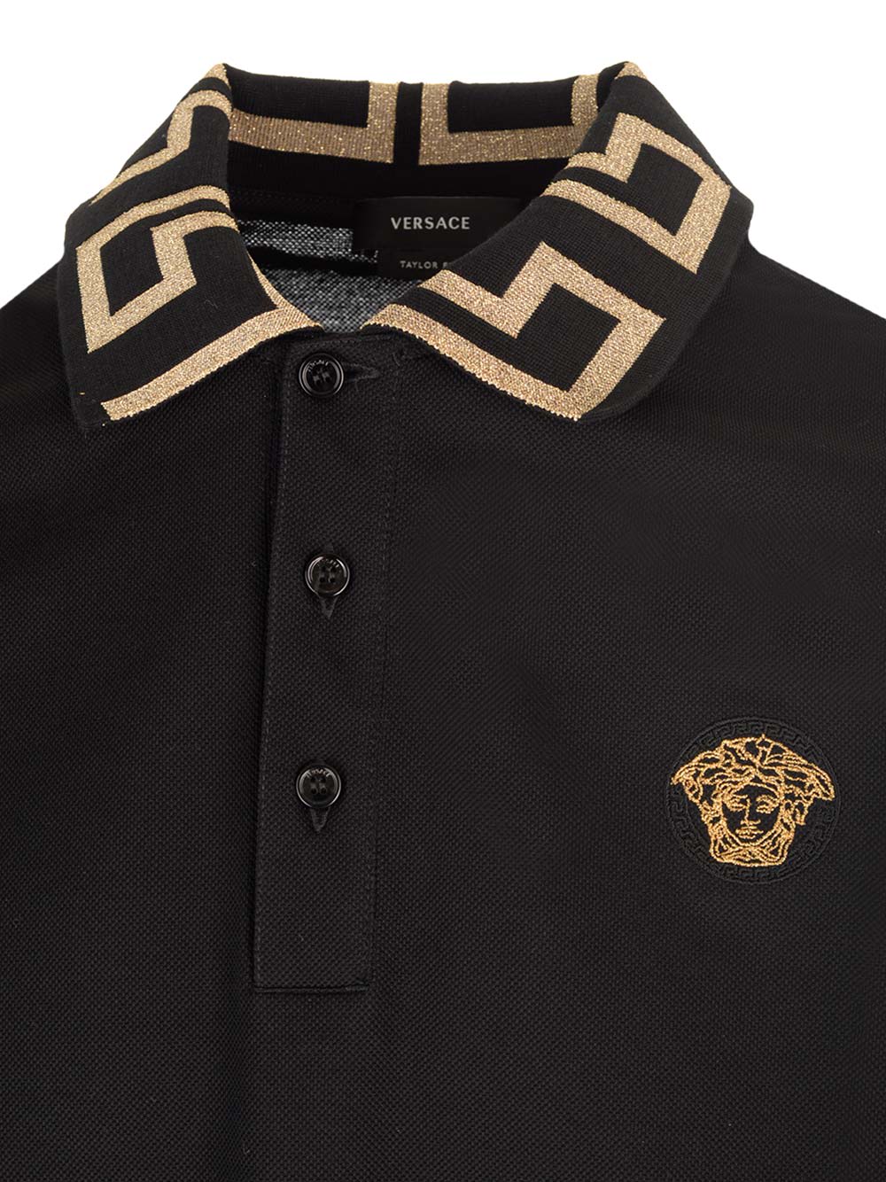 Shop Versace Black Greca Polo Shirt