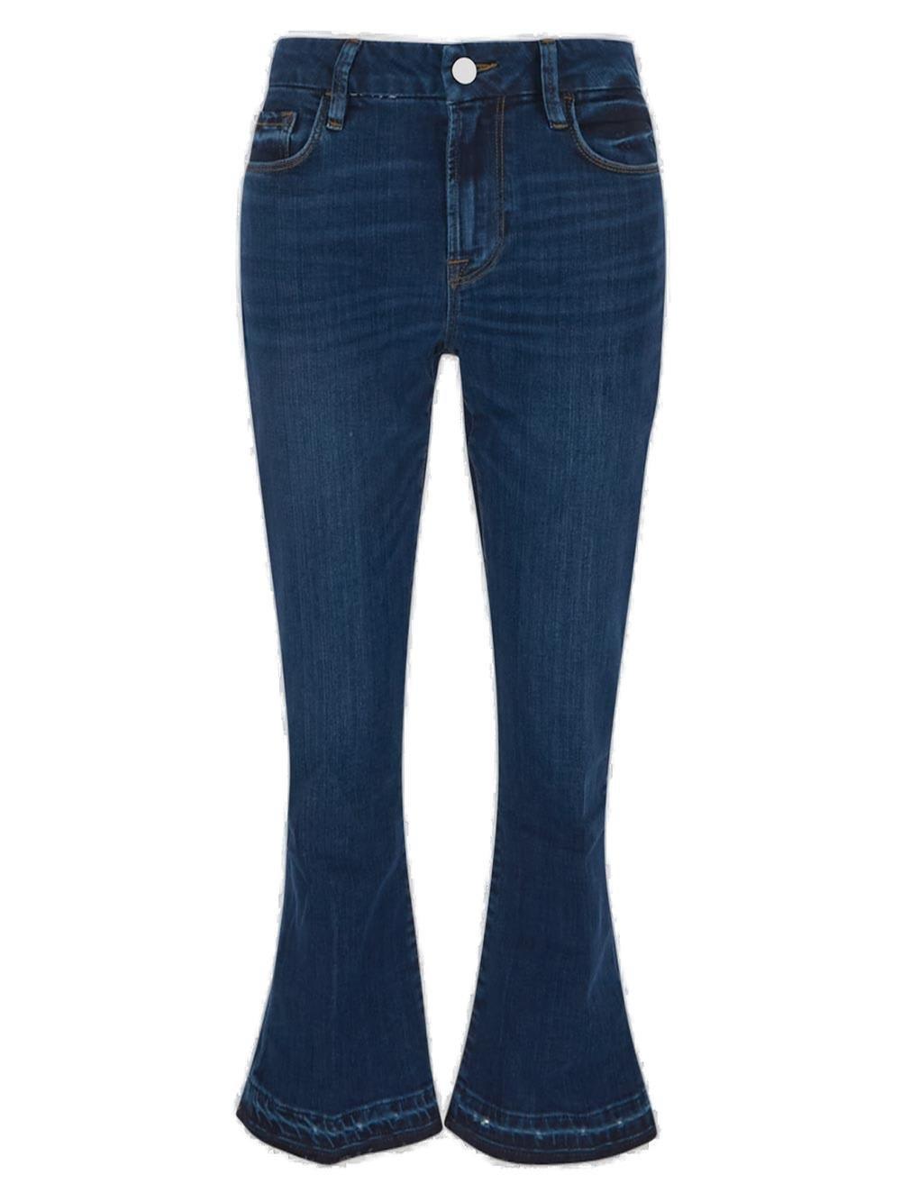 Shop Frame High-rise Cropped Flared Jeans In Blue