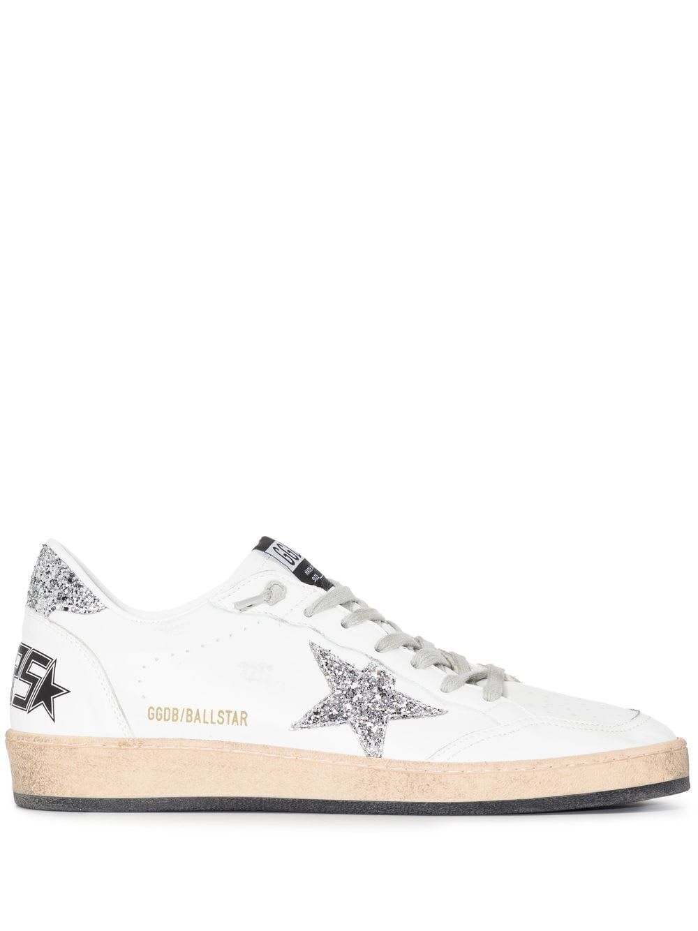 Shop Golden Goose Ballstar Nappa Upper And Spur Glitter Star And Heel In White Silver