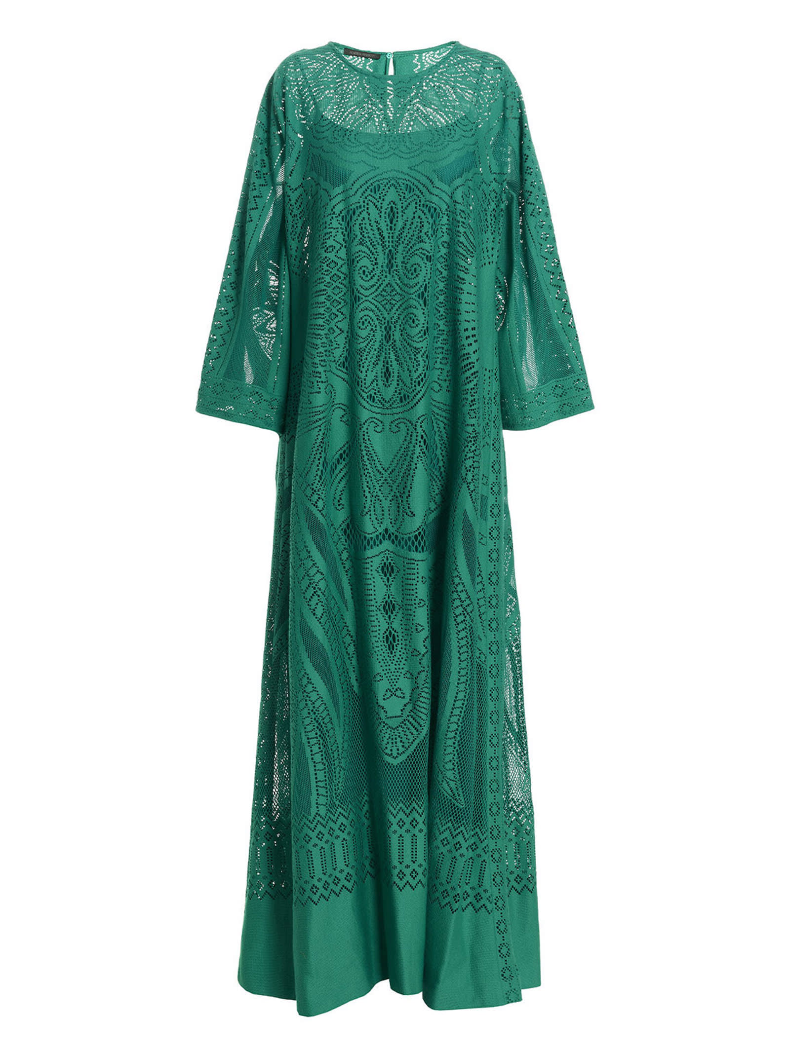 Alberta Ferretti Crochet Kaftano Dress In Green