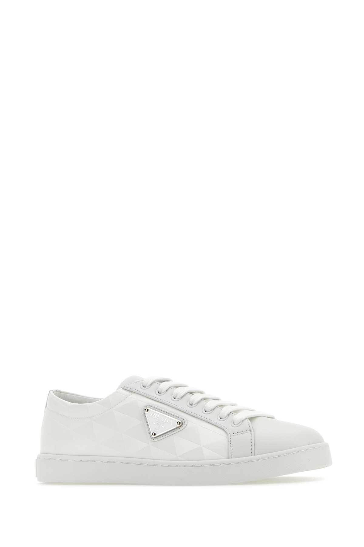 Prada Nylon And Leather Sneakers With Iconic Logo In Bianco