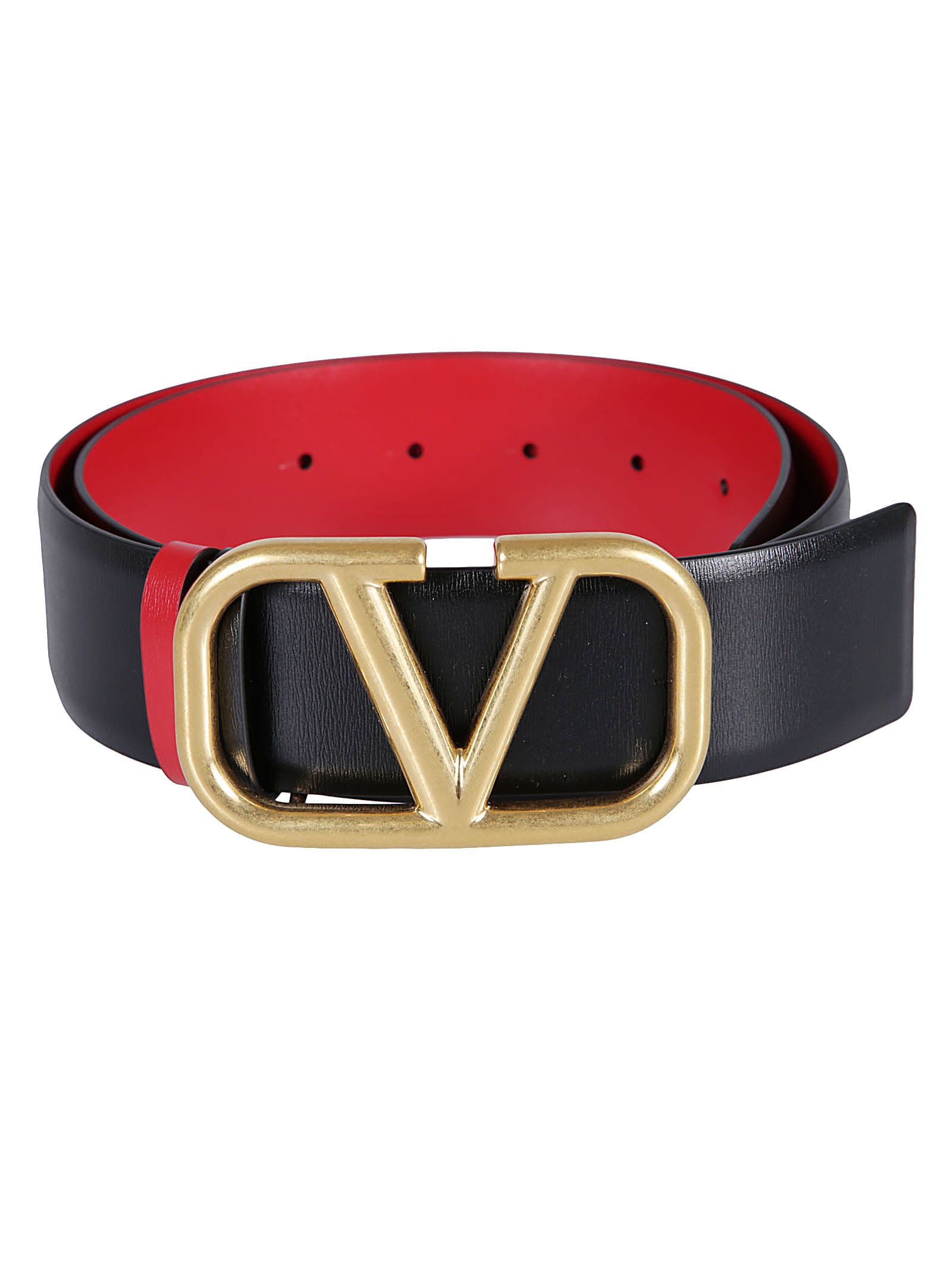 Valentino Garavani Vlogo Reversible Leather Belt, Nero / Rouge, Women's, 30in / 75cm, Belts Leather Belts