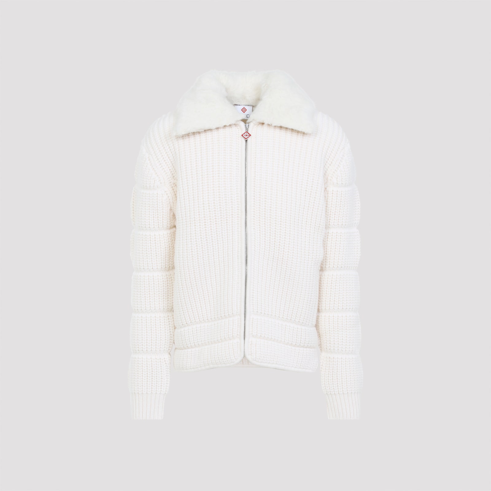 Casablanca White Merino Wool Ribbed Padded Jacket In White