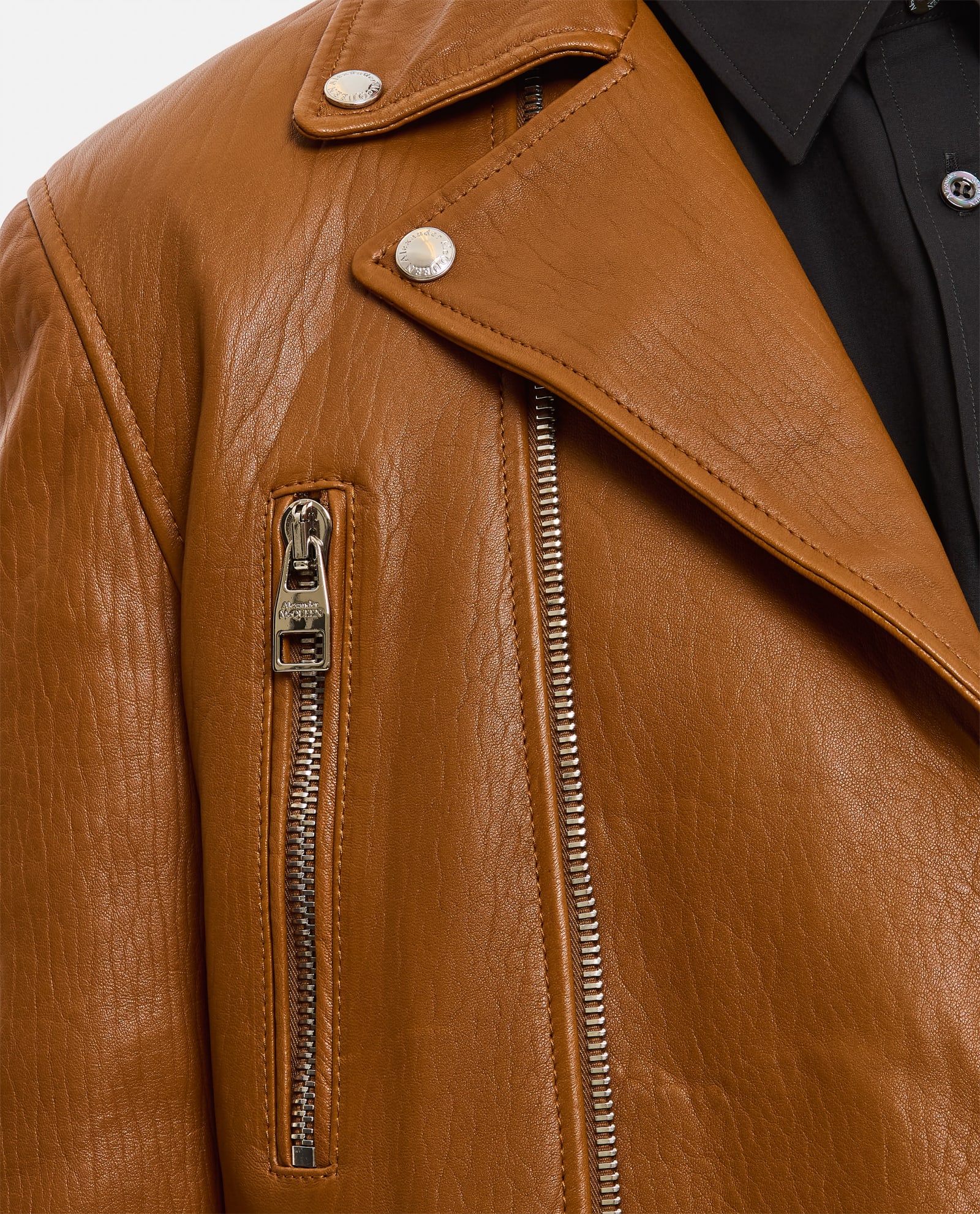 Shop Alexander Mcqueen Leather Jacket In Brown