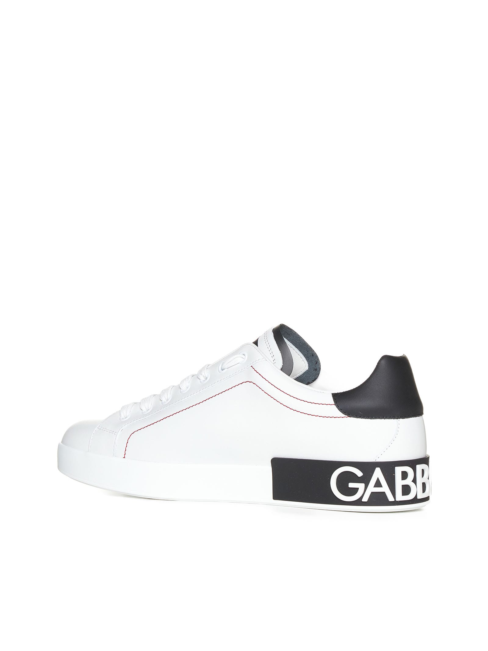 Dolce & Gabbana Portofino Leather Sneakers With Rubberized Logo Shoes In White/black