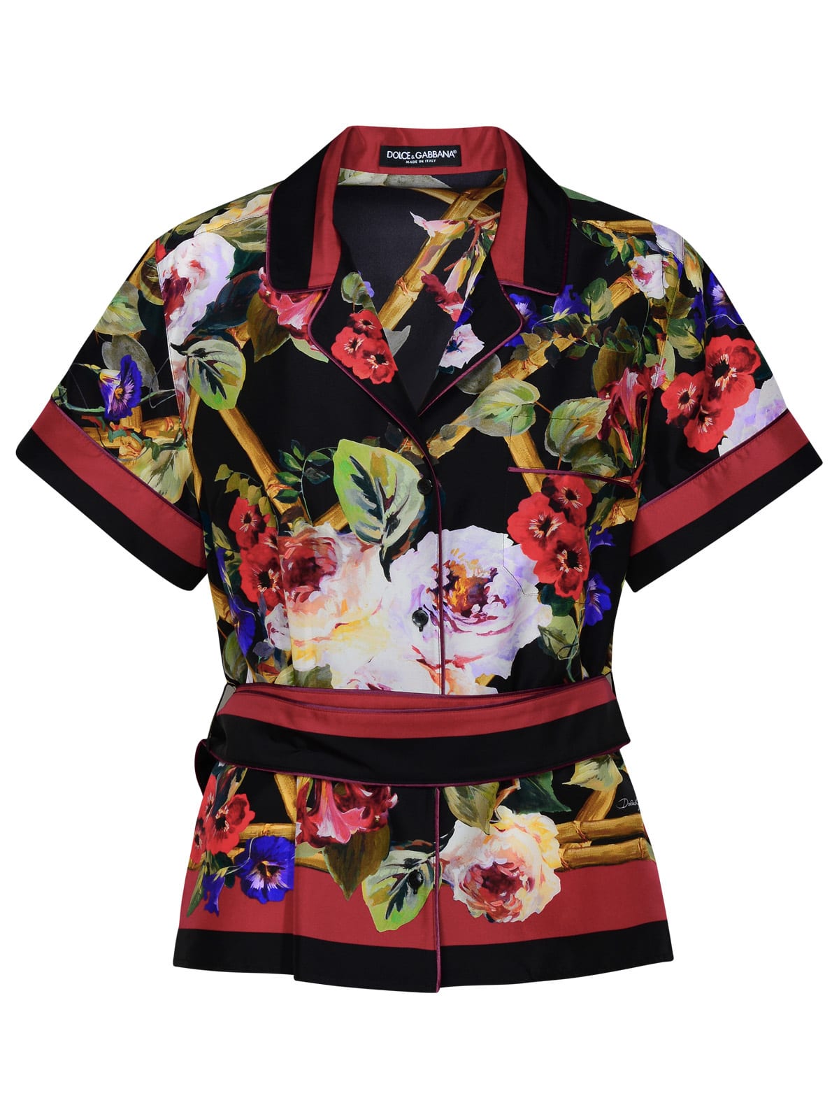Shop Dolce & Gabbana Flower Belted Shirt In Roseto Con Greca