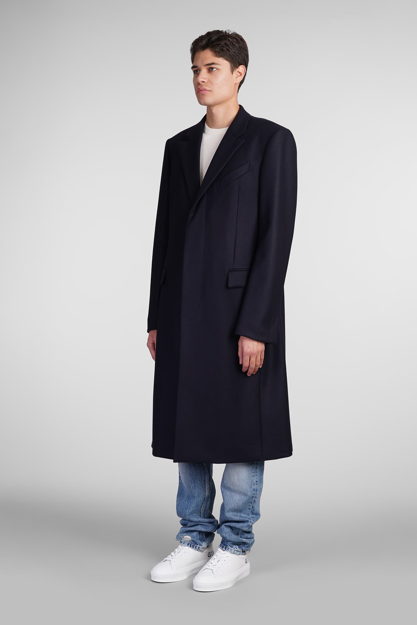 Shop Givenchy Coat In Blue Wool