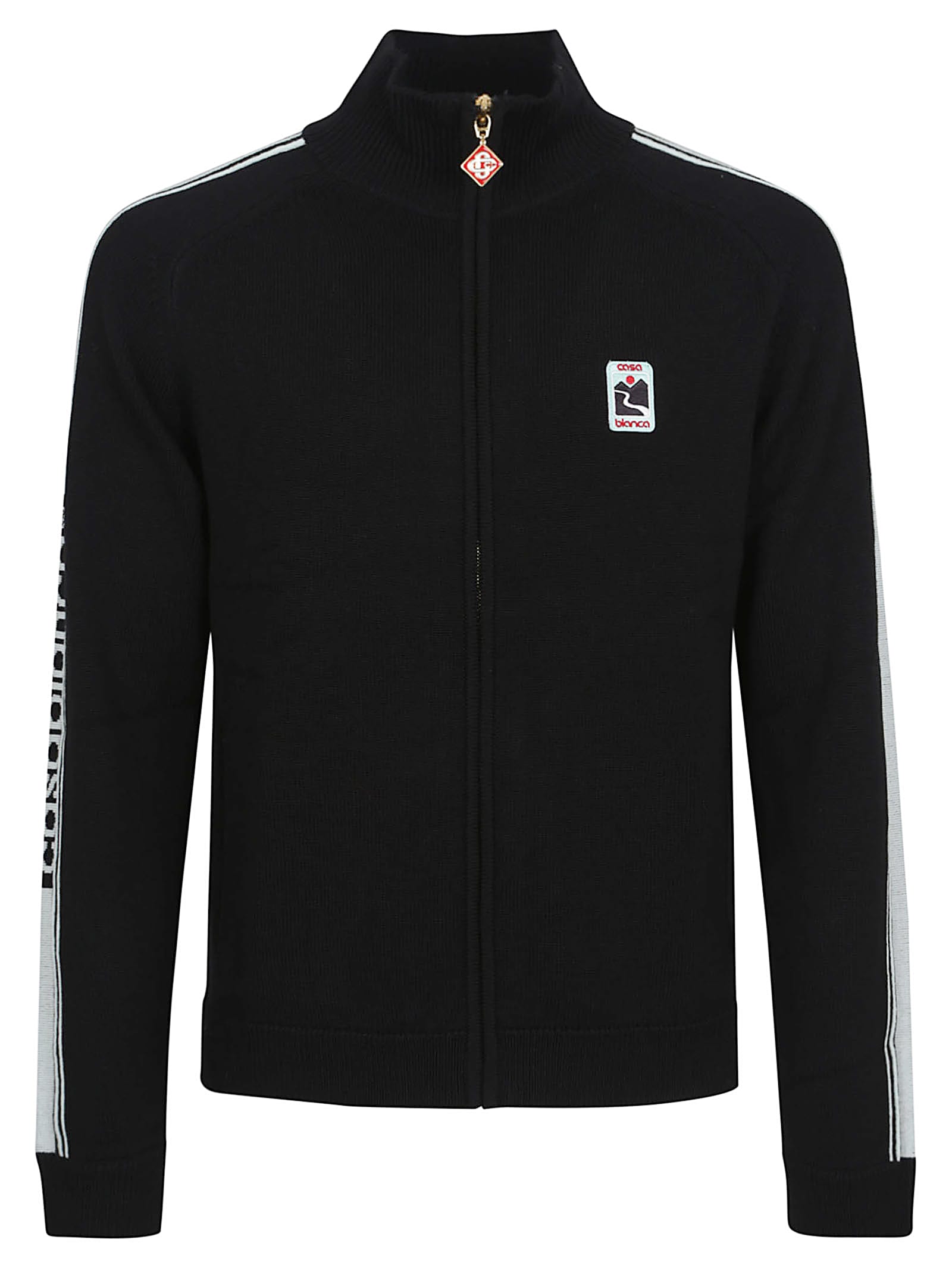 Casablanca Men Black High Neck Sweatshirt With Logo Patch On The Front In Wool Man In Black