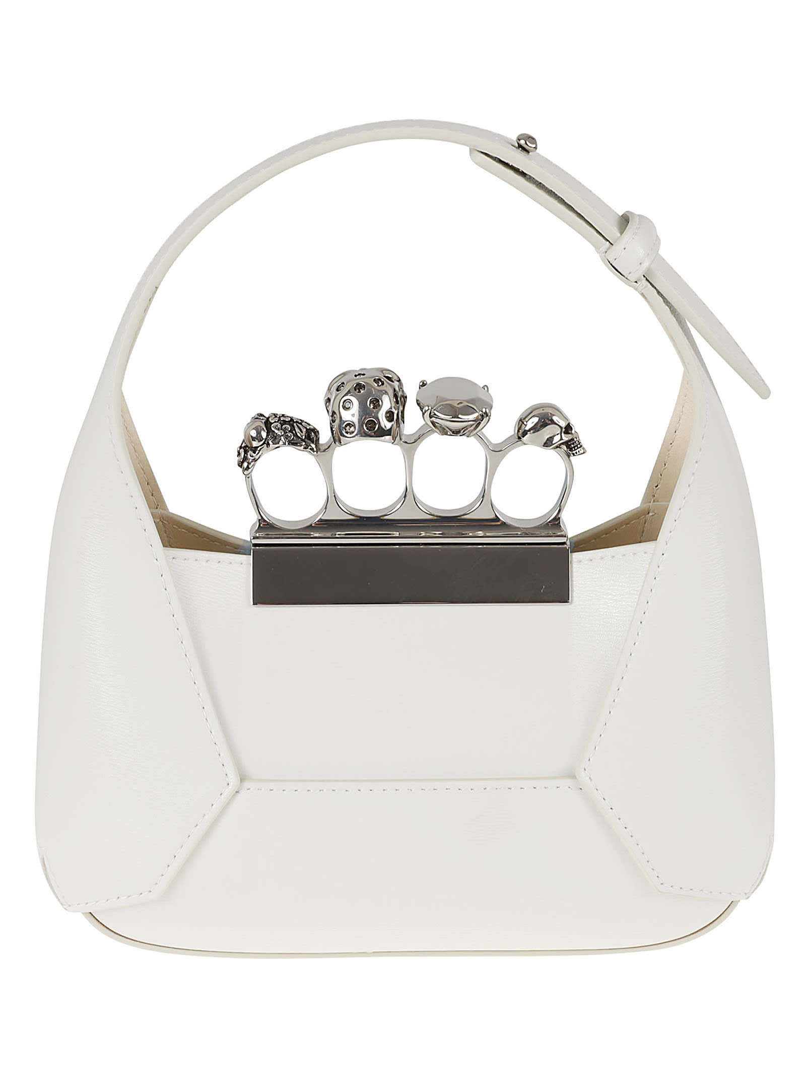 Shop Alexander Mcqueen Jeweled Mini Hobo Bag In Soft Ivory