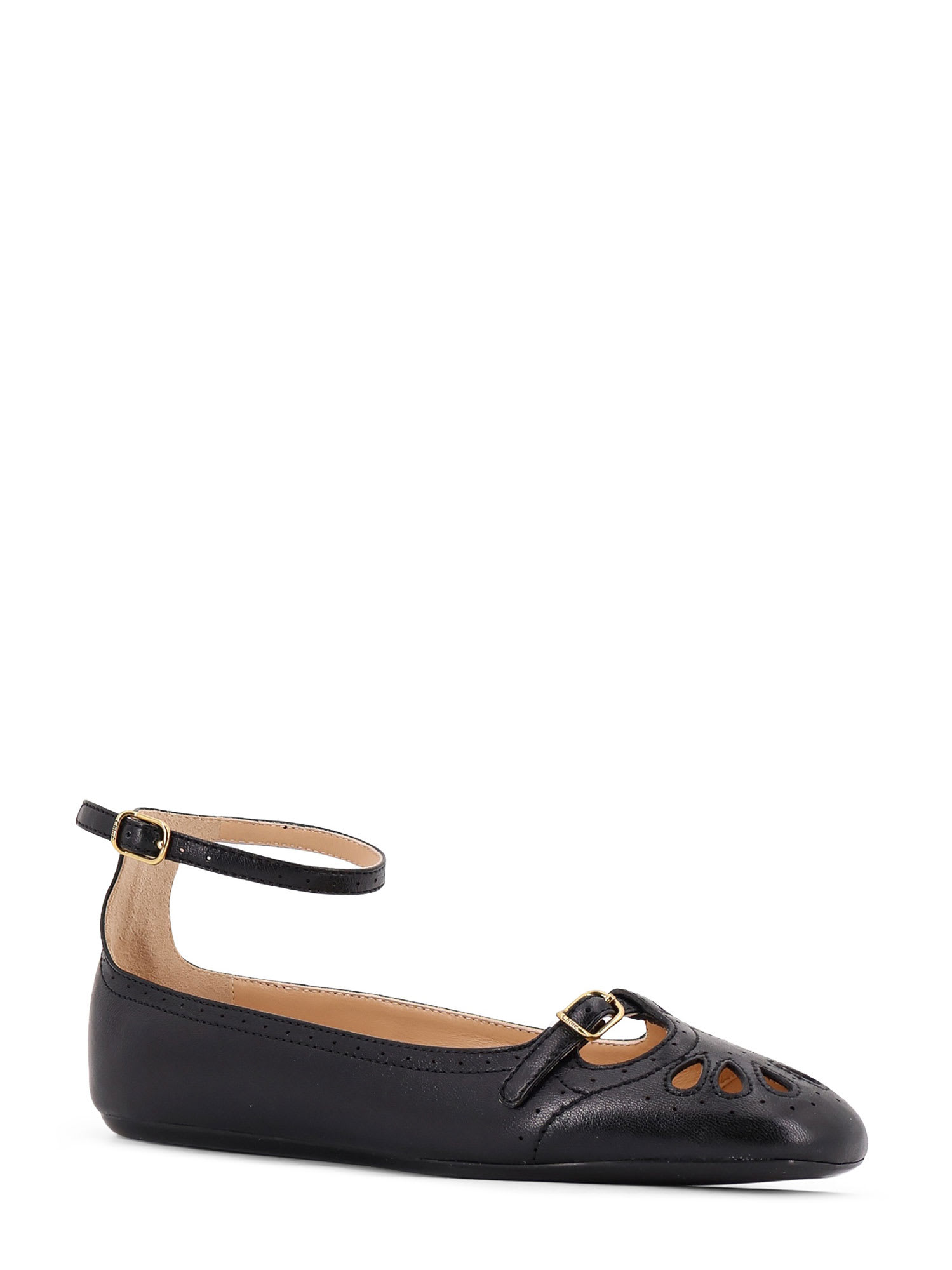 Chloé Leather Ballerina Shoes Featuring Buckle Detail In Black