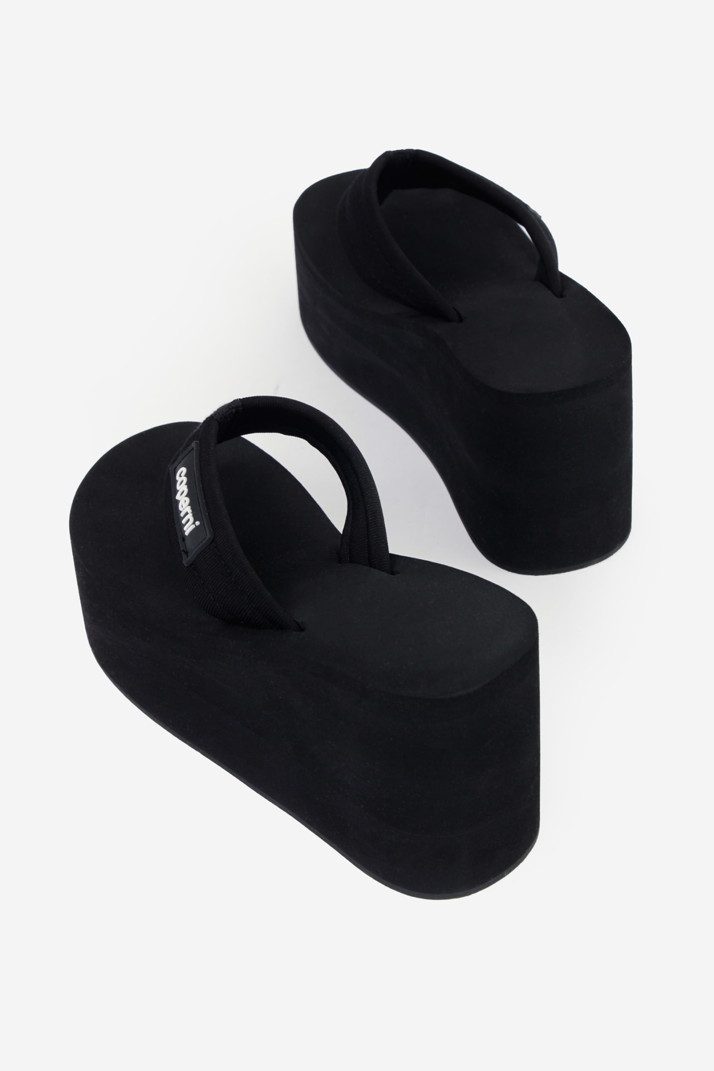 Shop Coperni Branded Wedge Sandals In Black