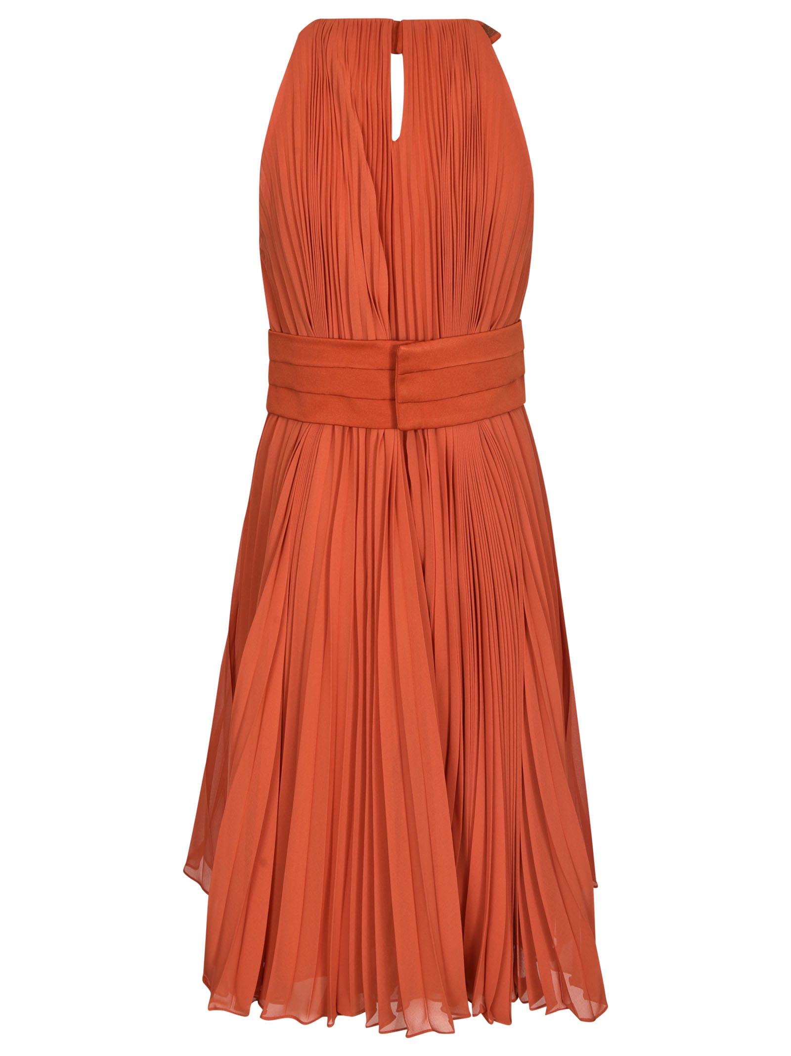 Max Mara Golena Belted Pleated Midi Dress In Rust