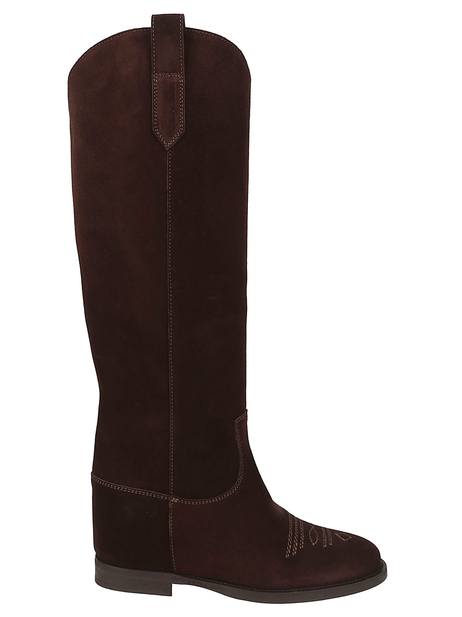 Via Roma 15 Tall Brown Suede Boots With Subtle Stitching