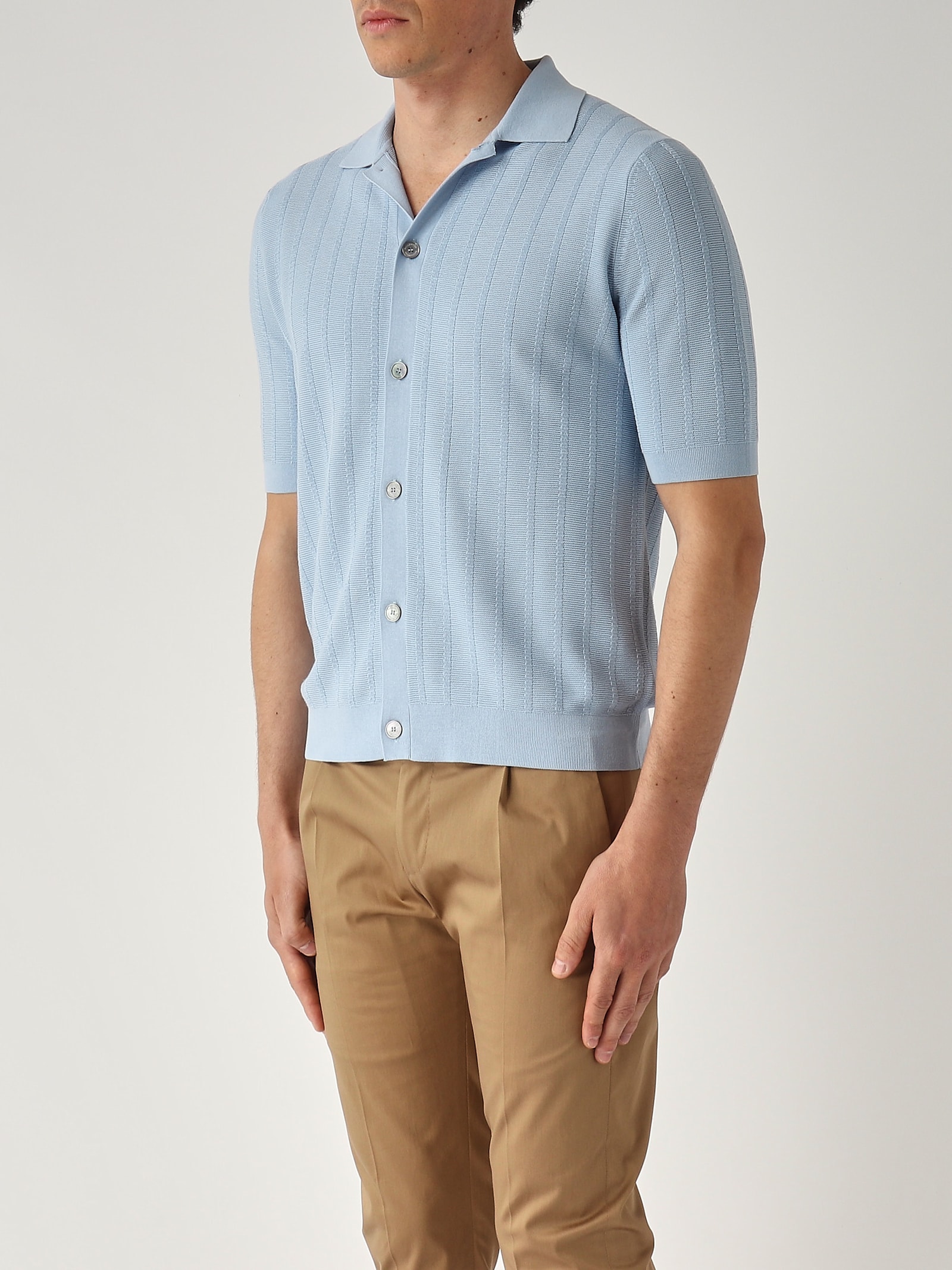 Ballantyne Camicia M/c Punto Riso A Coste Ribs Shirt In Blue