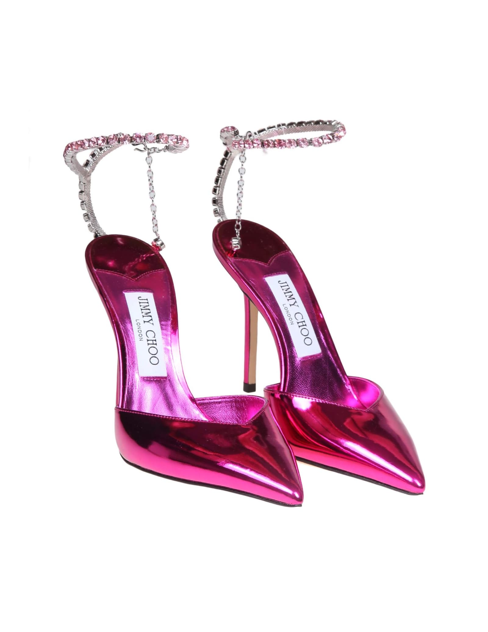 Shop Jimmy Choo Saeda 100 Pumps In Fucsia Metallic Leather