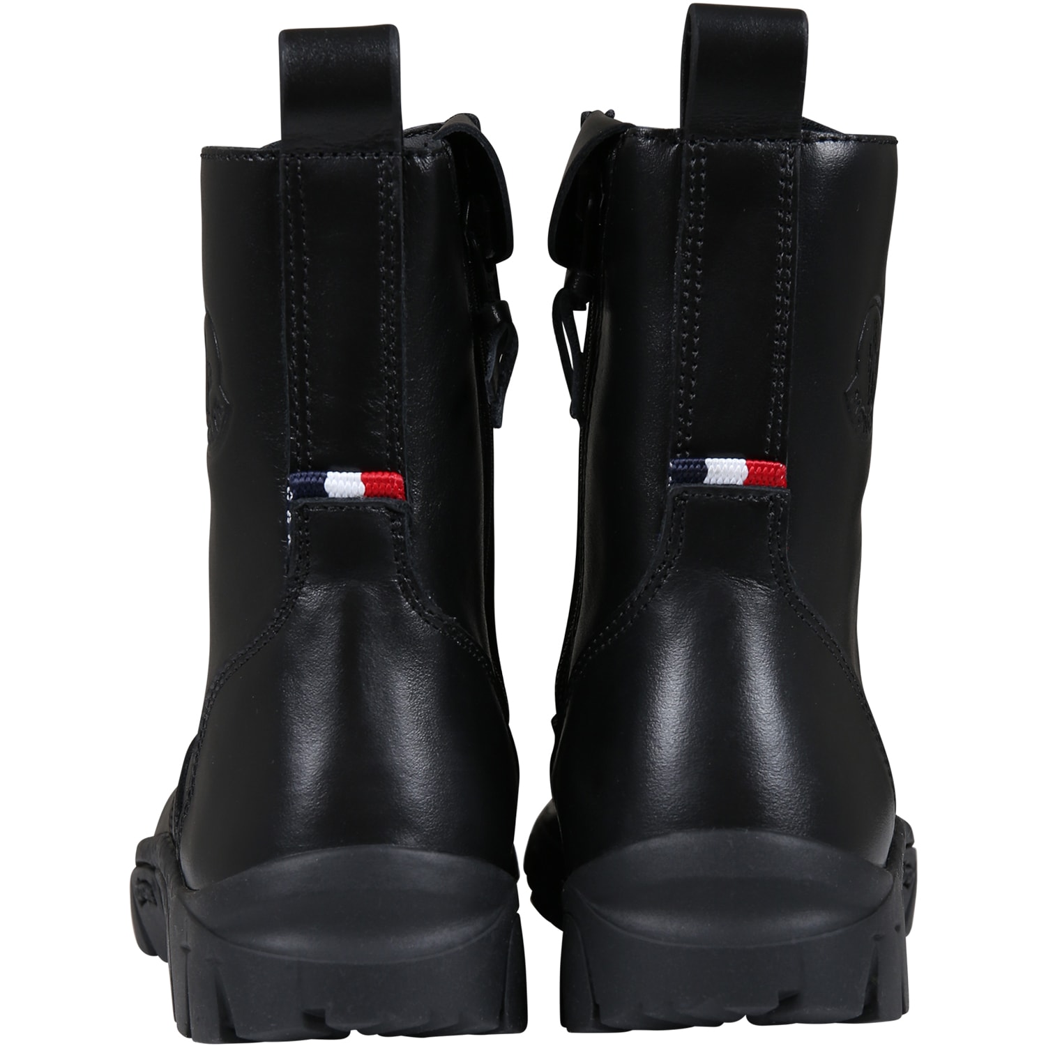 Shop Moncler Black Combat Boots For Kids With Logo