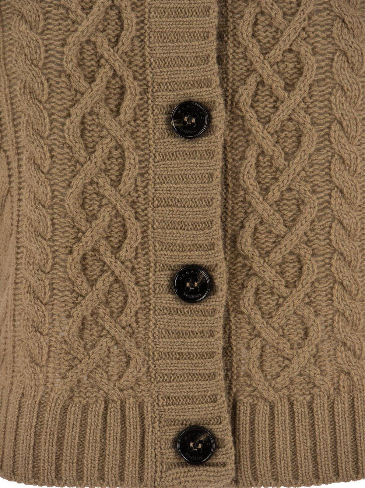 Shop Weekend Max Mara Braid Stitch Motif Knit Cardigan In Camel