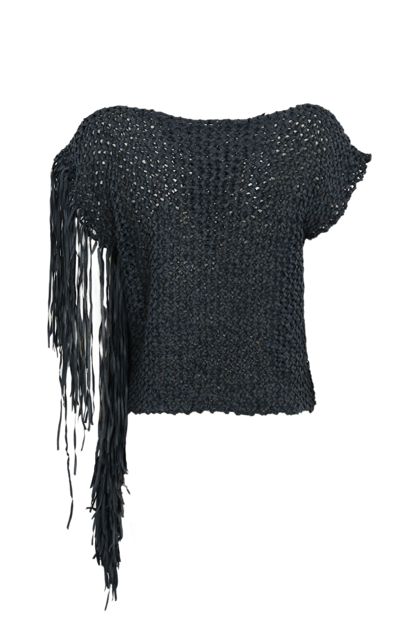 Liviana Conti Crochet Top With Fringes In Nero