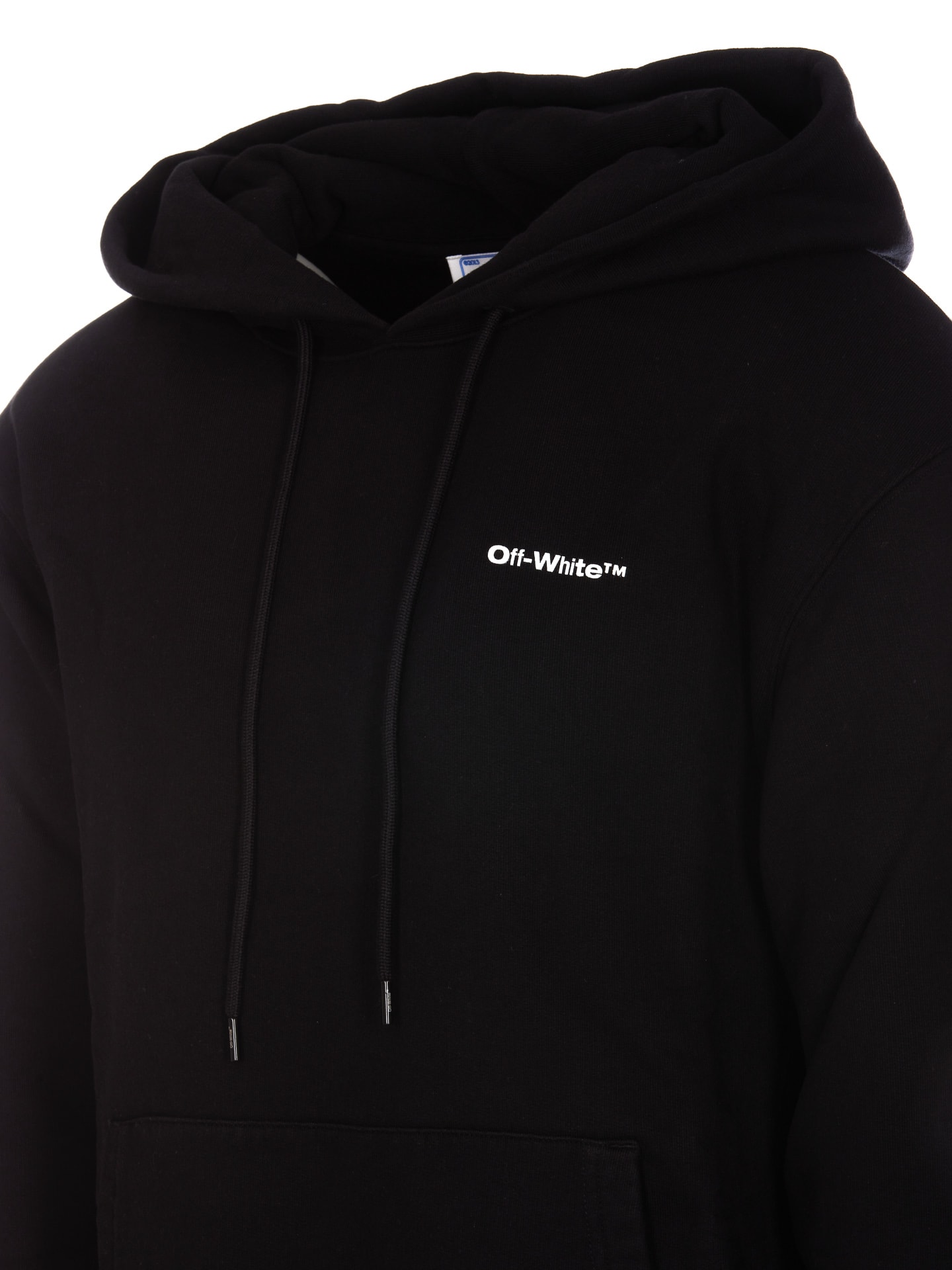 Offwhite Black Cotton Hoodie With Wave Outl Diagonal Print In White