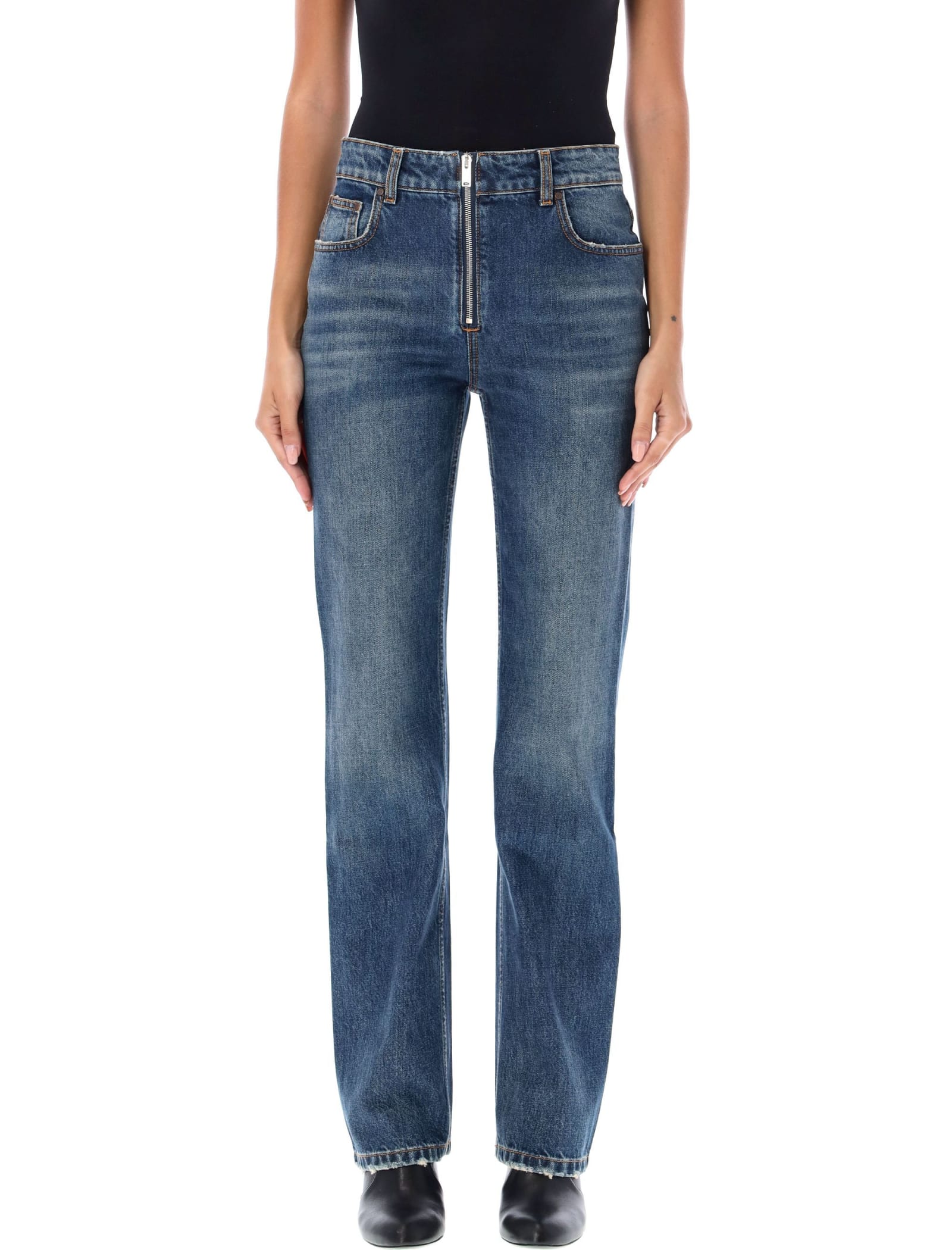 Stella Mccartney Denim Zip Straight Jeans In Vintage Blue