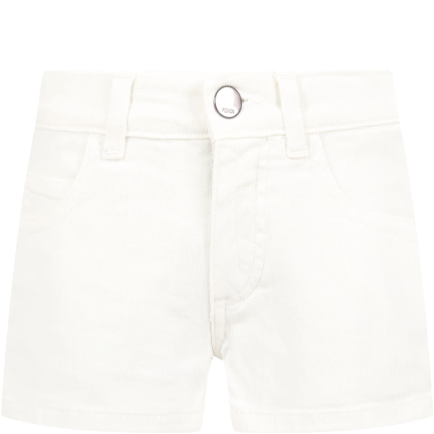 Fendi White Short For Girl With Iconic Double Ff