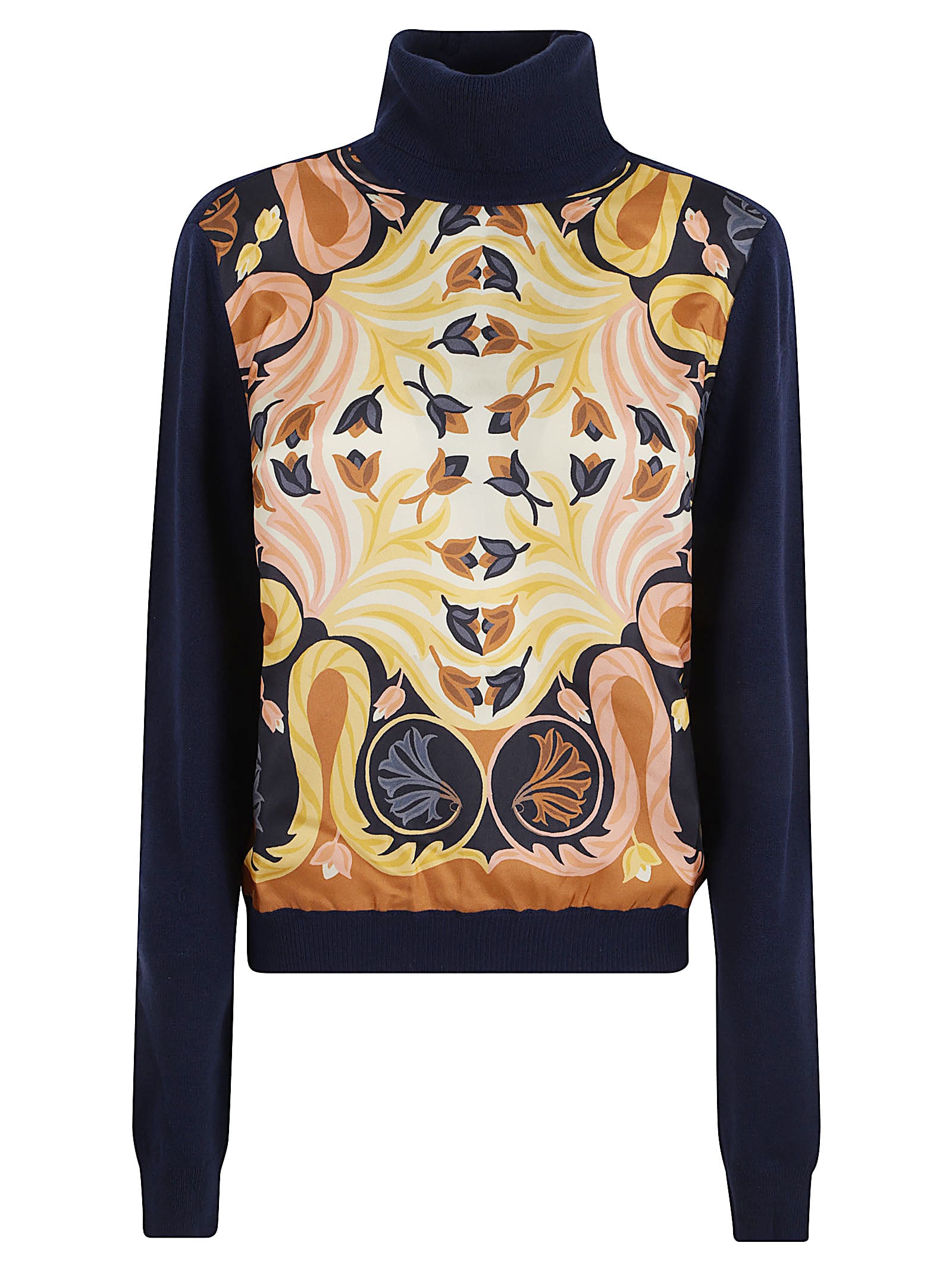 Etro Roll-neck Printed Sweater In Blue