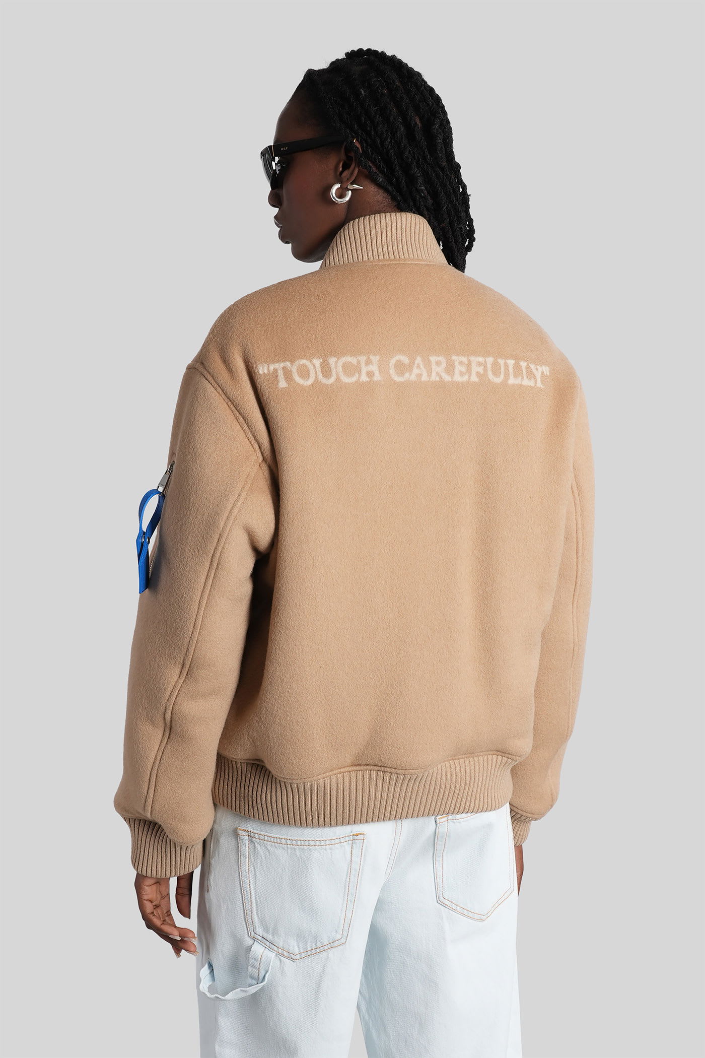 Off-white Bomber Jacket In Beige Cashmere In Brown