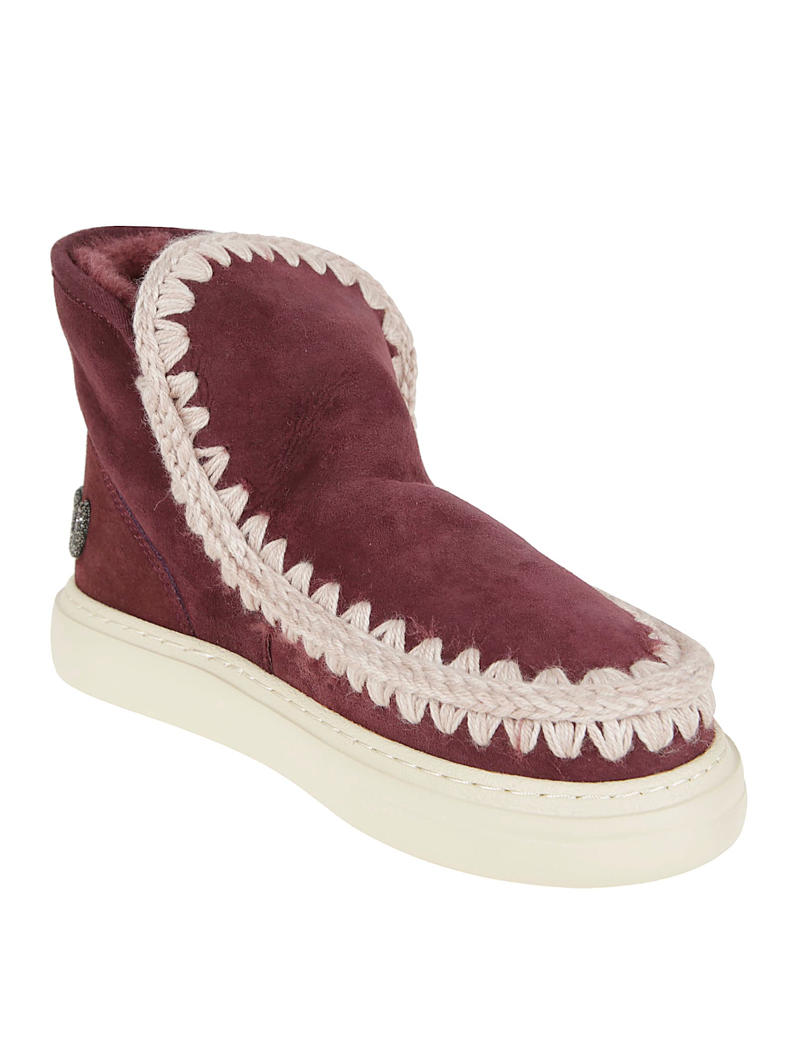 Mou Burgundy Suede Ankle Boots With Whipstitch Detailing In Brown