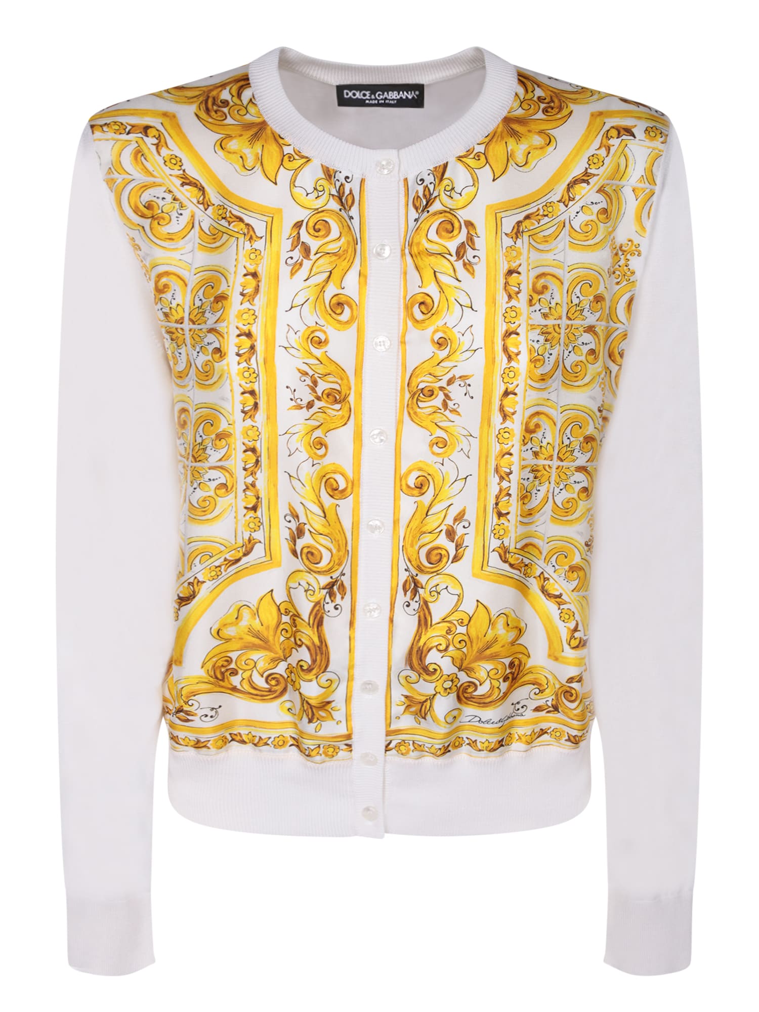 Shop Dolce & Gabbana Maioliche Cardigan In Yellow