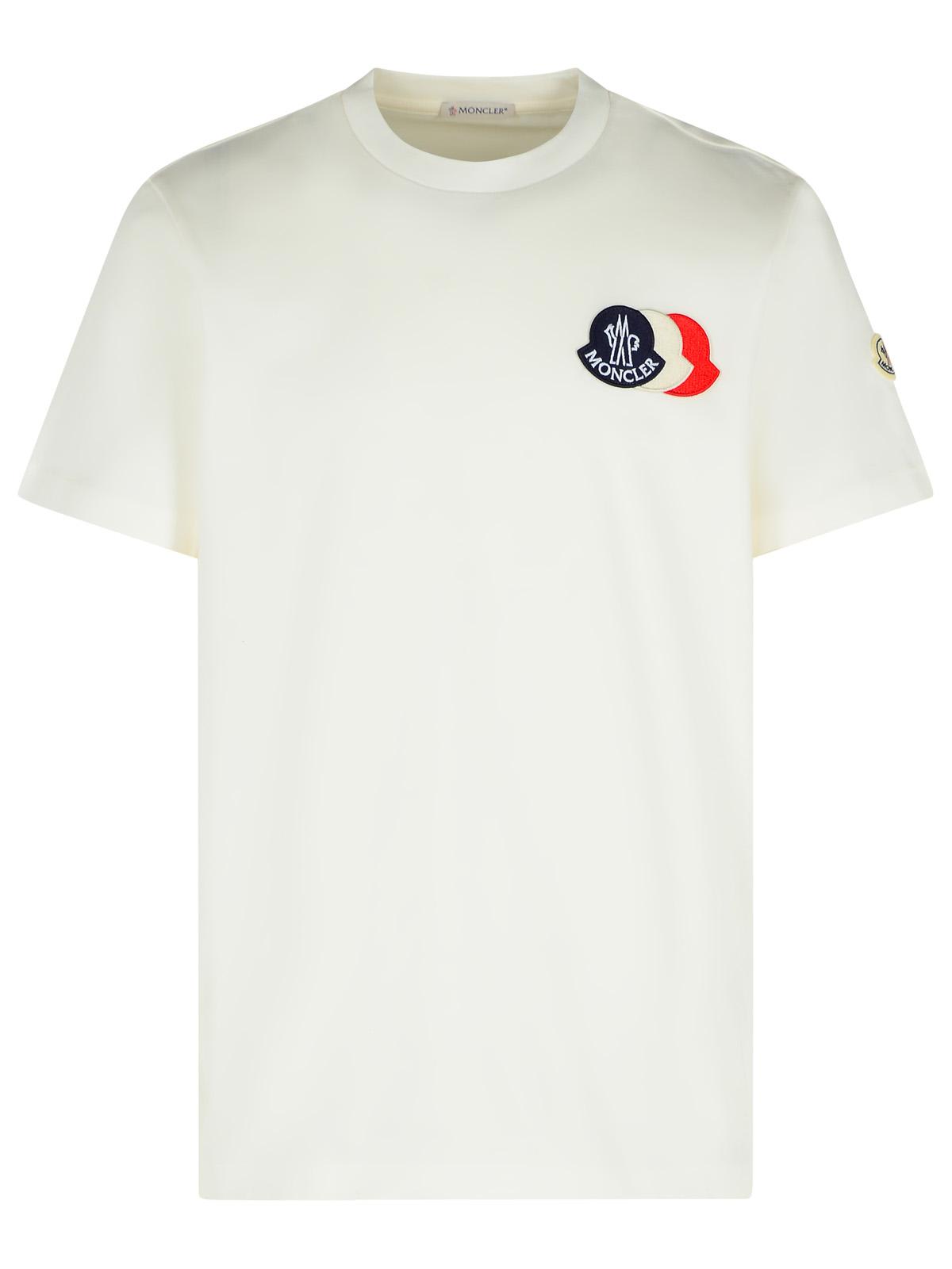 Moncler Ivory Cotton Tricolour Logo T-shirt In White