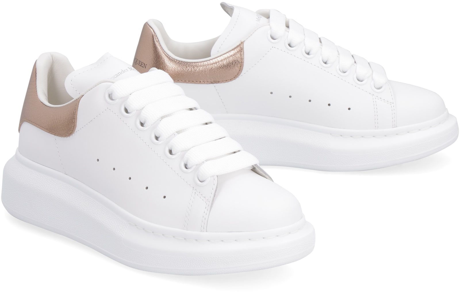 Shop Alexander Mcqueen Larry Leather Sneakers In Bianco