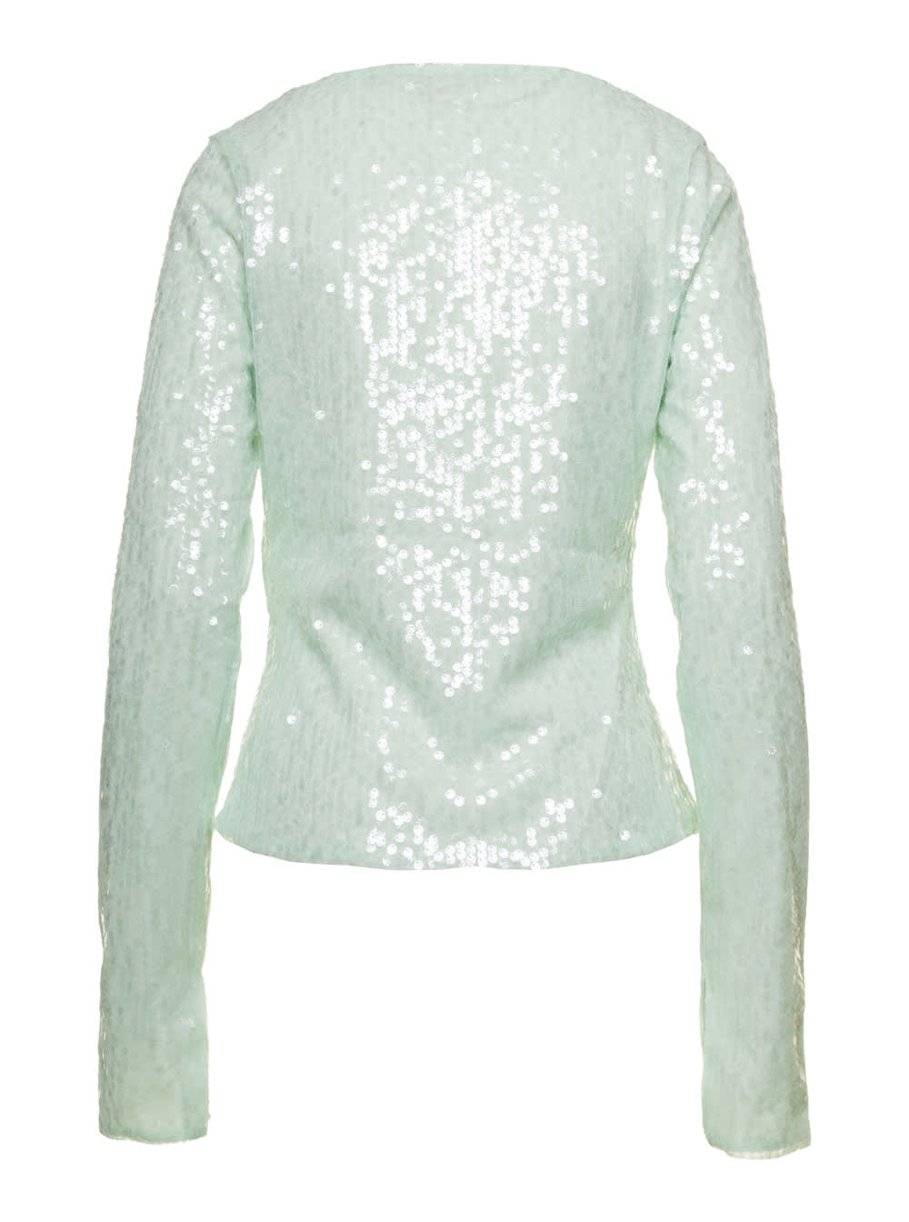 Rotate Birger Christensen Rotate Green Long Sleeve Top With All-over Sequins In Recycled Fabric Woman In Green