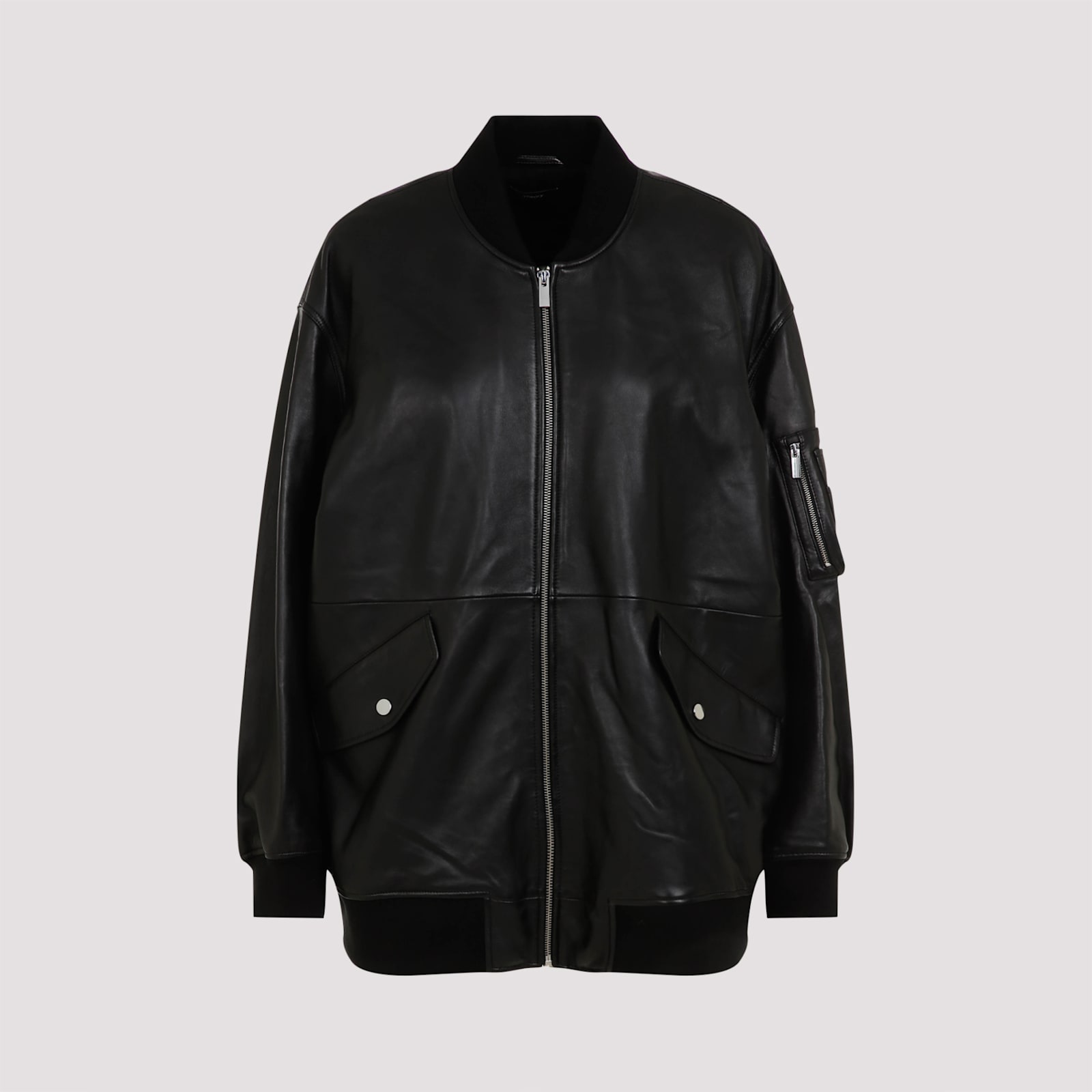 Shop Theory Leather Bomber Jacket In Black