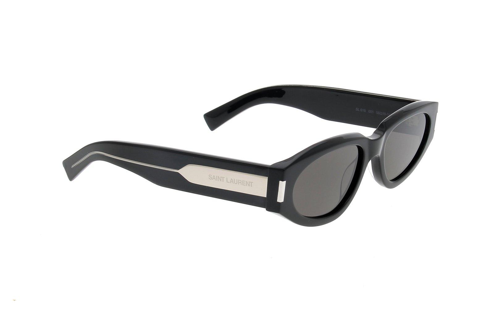 Shop Saint Laurent Rectangular Frame Sunglasses In 001 Black Crystal Black