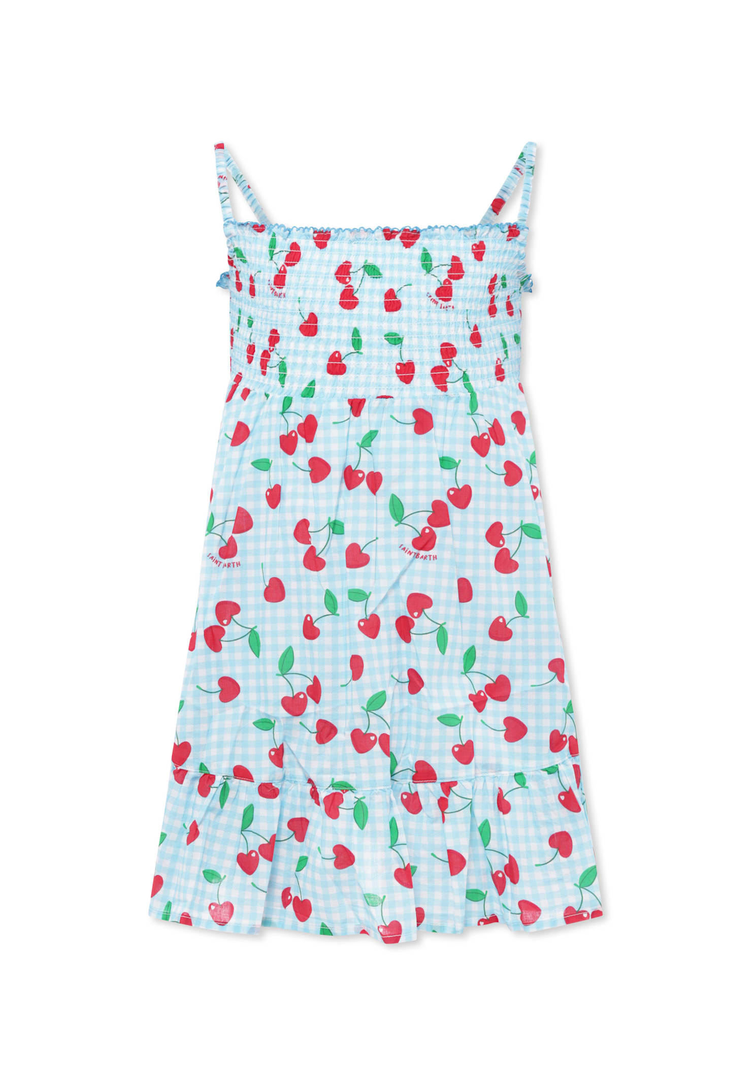 Mc2 Saint Barth Kids' Light Blue Dress For Girl With Cherries