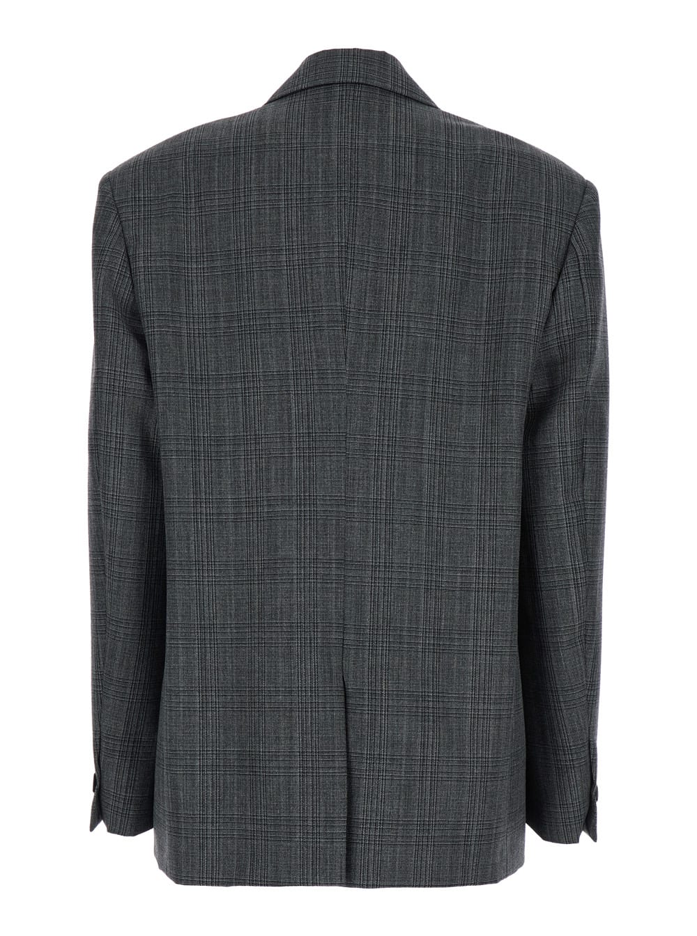 Shop Msgm Grey Double-breasted Jacket With Peak Revers And All-over Check Motif In Wool Woman