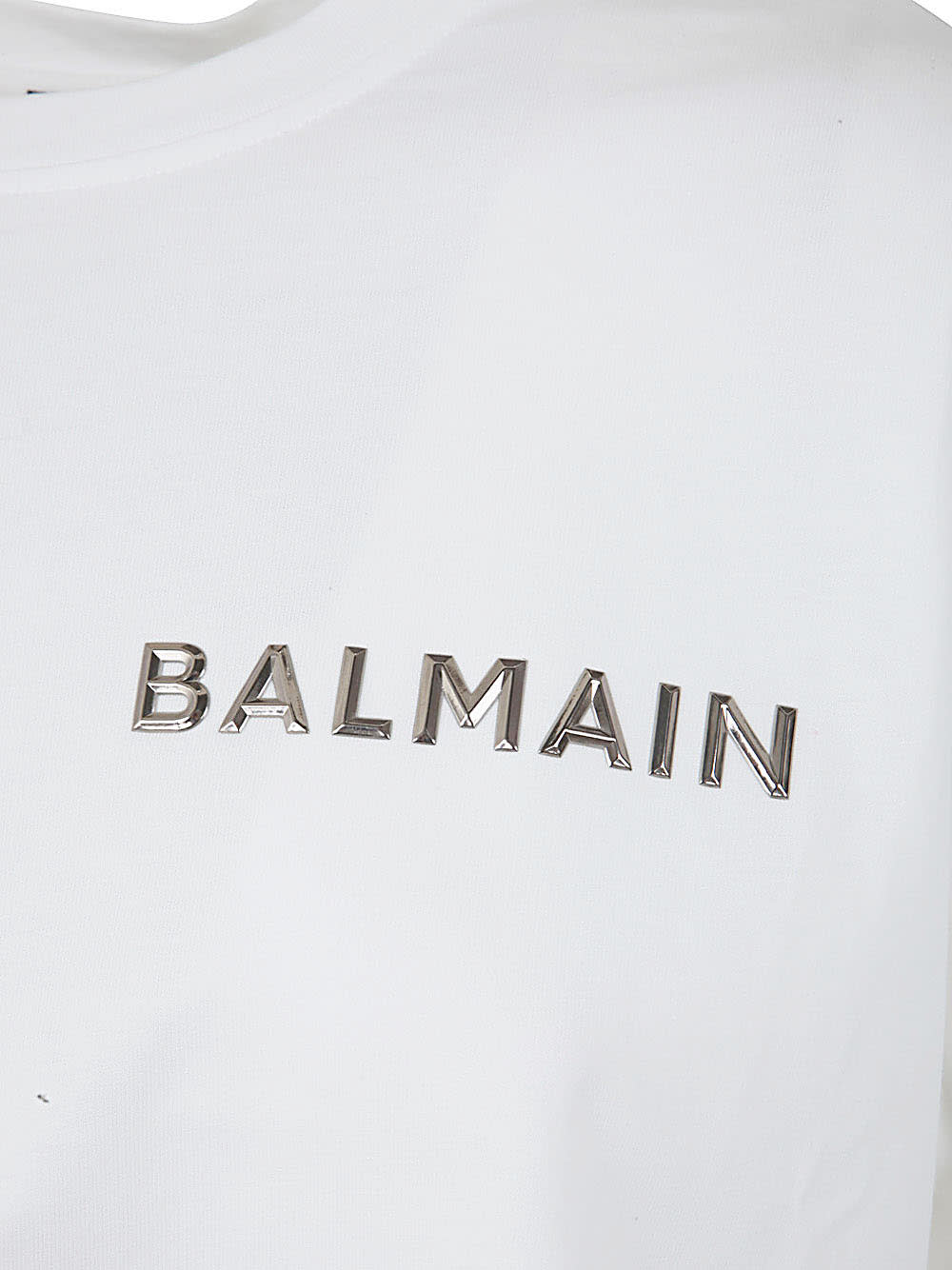 Shop Balmain Laminated Cropped T-shirt In Gac Blanc Argent