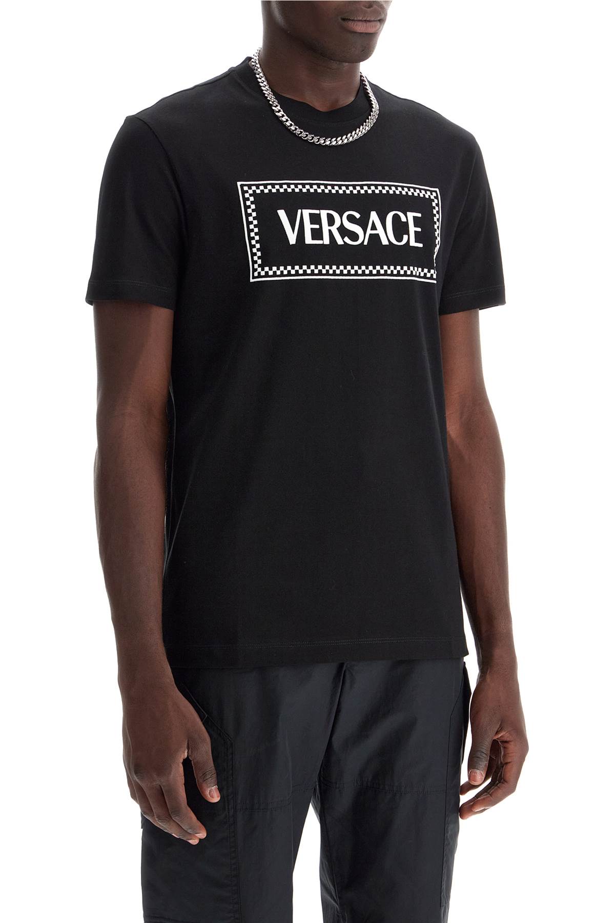 Shop Versace Embroidered Logo T-shirt In Black (black)