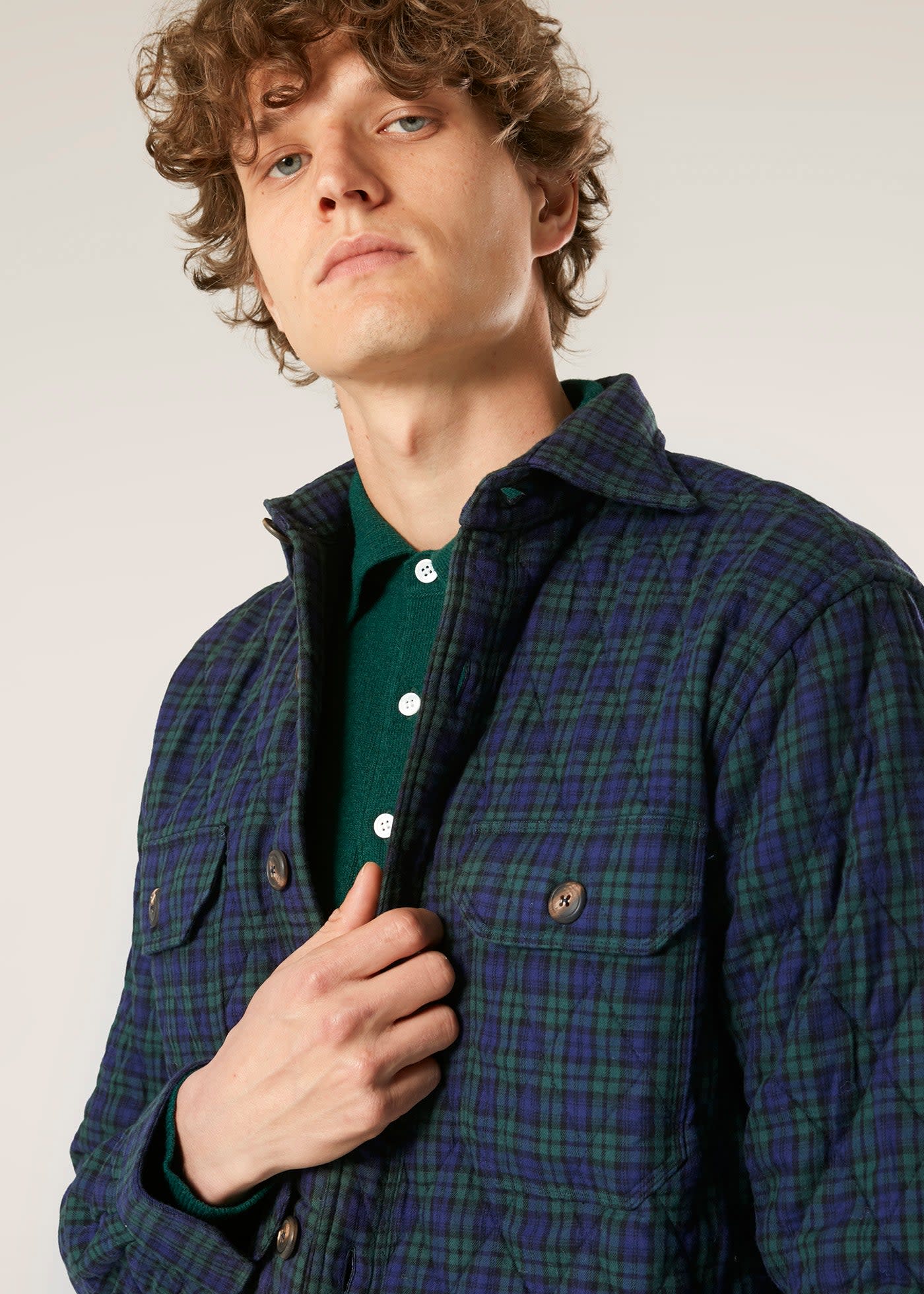 Doppiaa Aantero Green Checked Overshirt In Blue