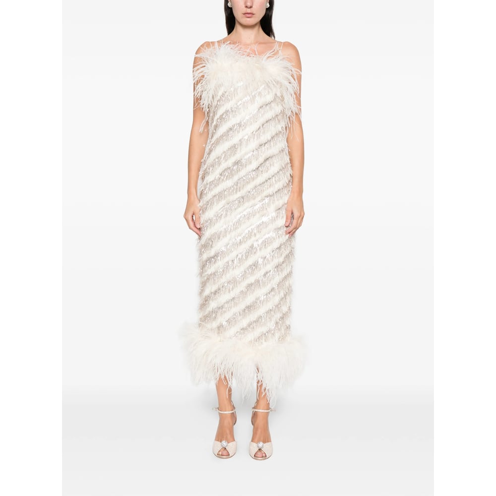 Taller Marmo Feather-trim Midi Dress In White